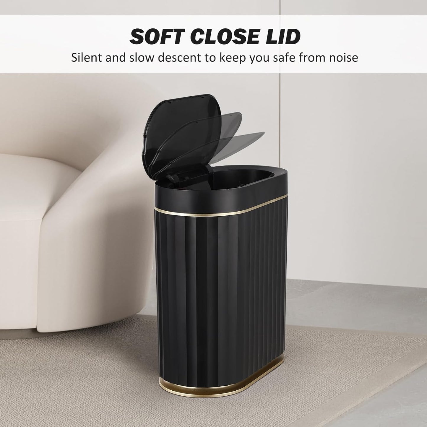 ELPHECO Black Bathroom Trash Can with Lid 2 Gallon Sensor Trash Bin, Automatic Narrow Garbage Can