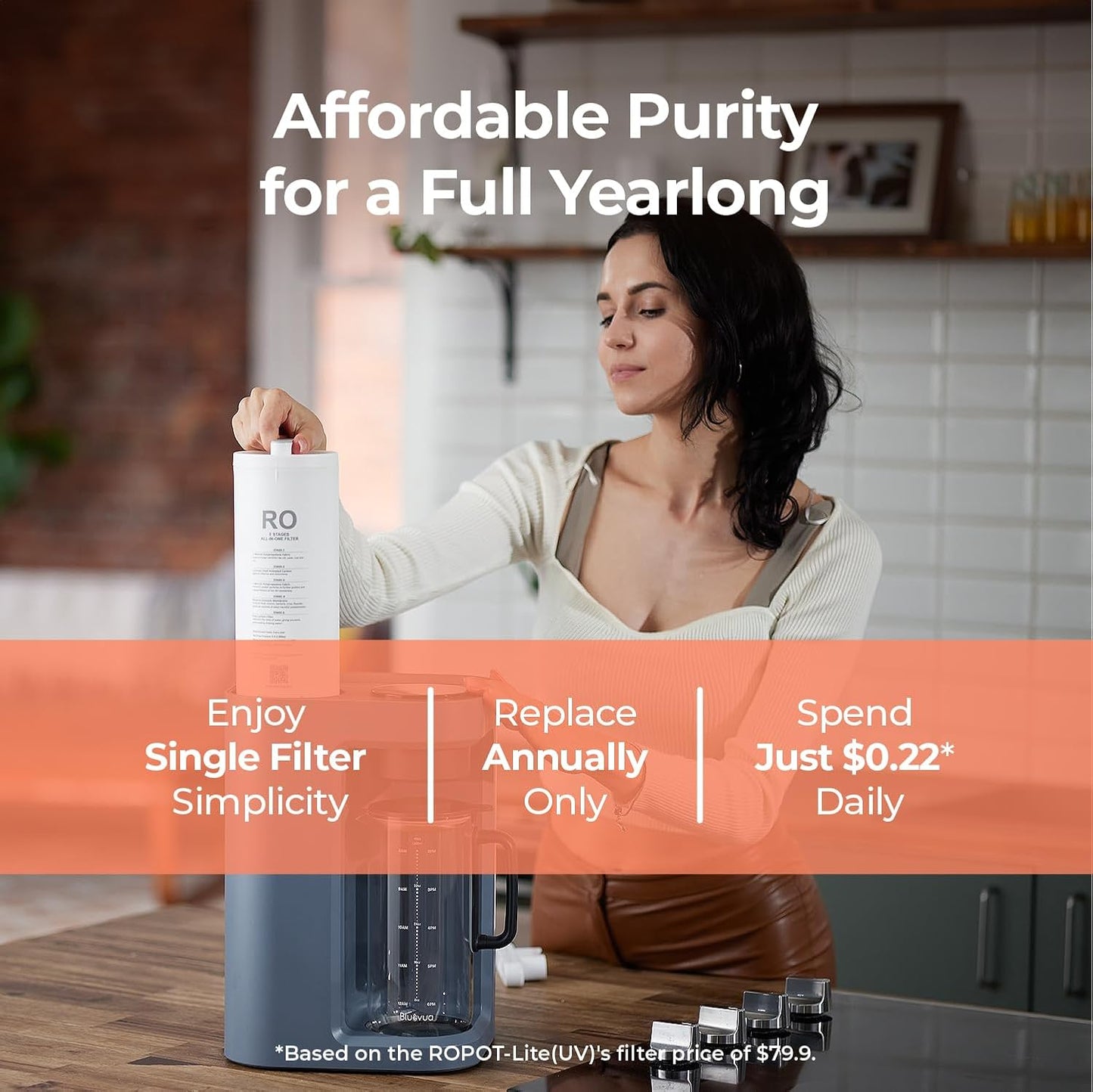 Bluevua RO100ROPOT-Lite(UV) Countertop Reverse Osmosis Water Filter System, 7-Stage Purification