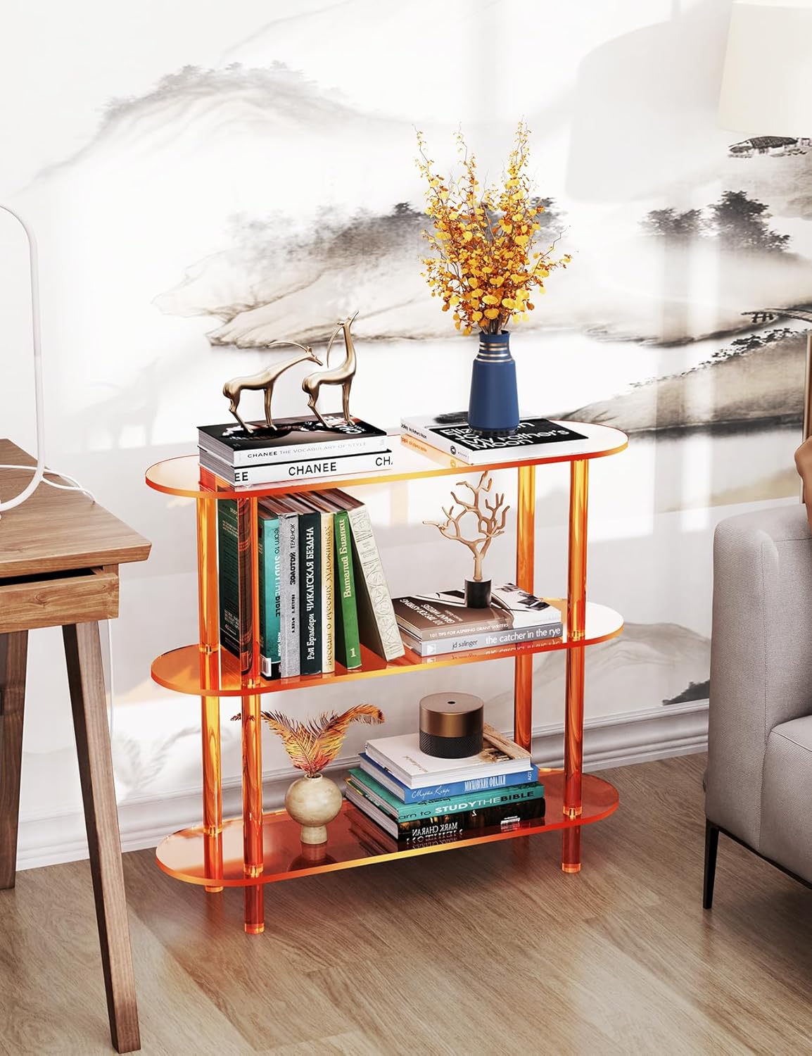 Clear Bookshelf, Acrylic Bookcase with Open Book Shelf for Office Living Room Bedroom (3 Tier