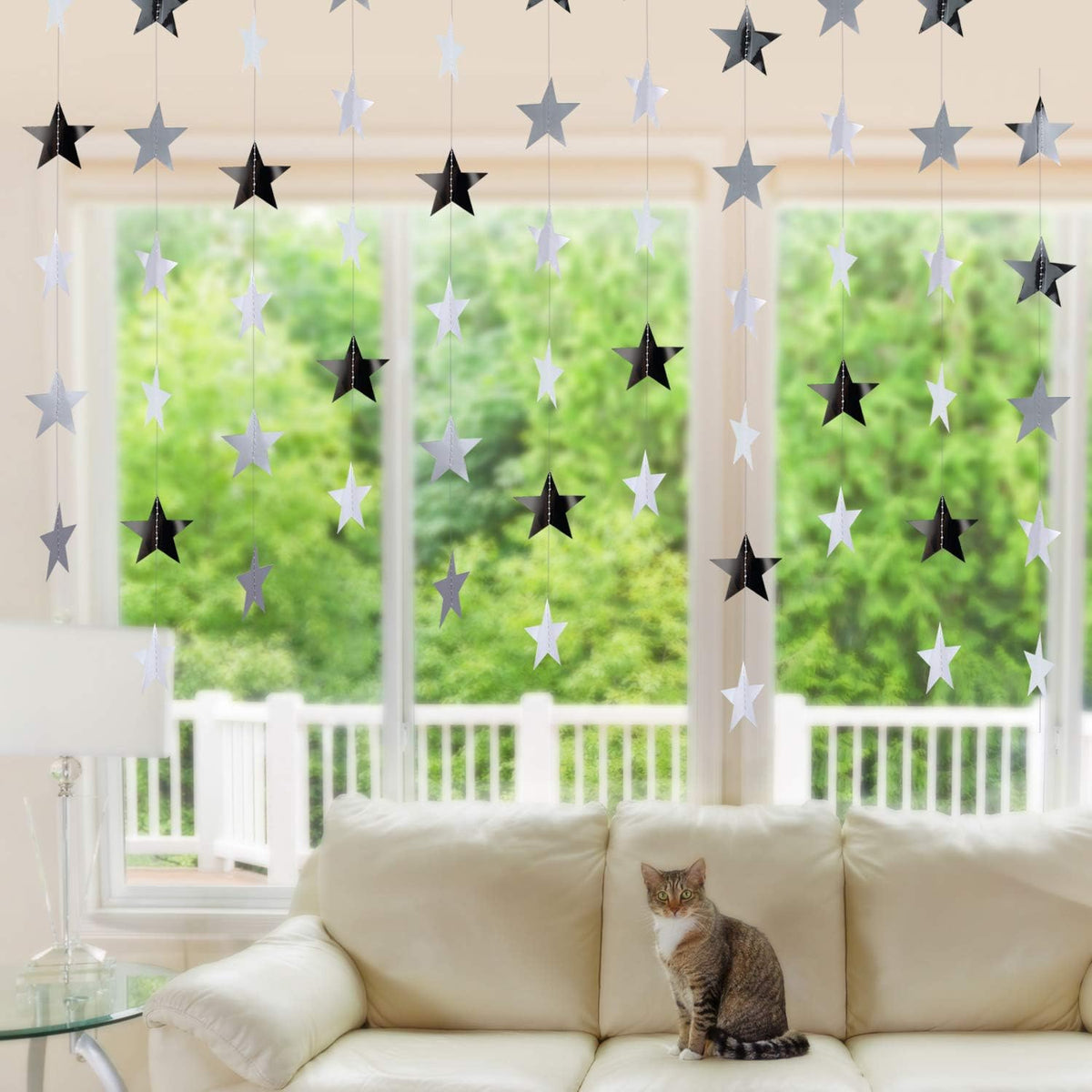 Patelai Glitter Star Garland Banner Decor 130 Feet Star Hanging Bunting Banner Twinkle Backdrop for