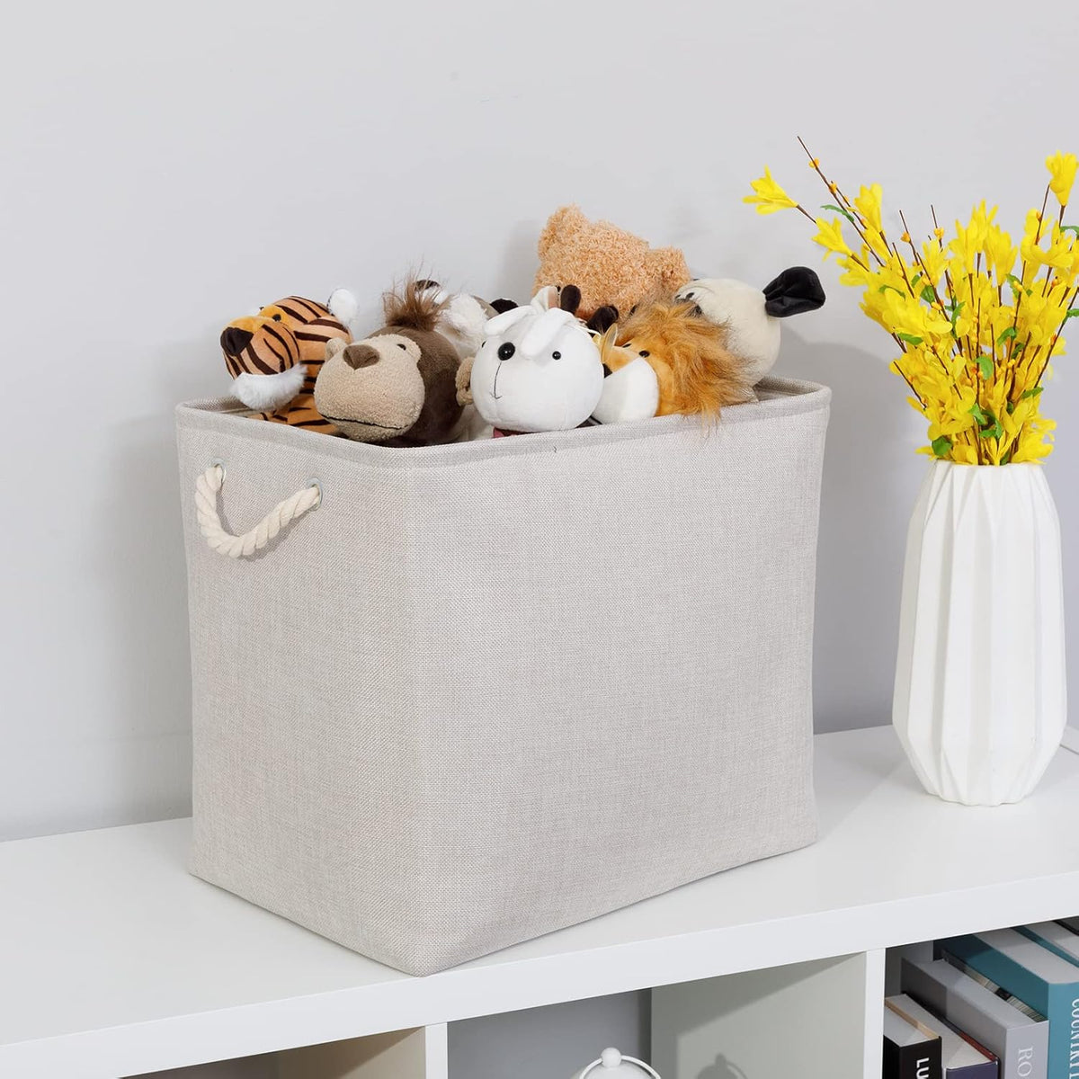 Bidtakay Fabric Beige Baskets Extra Large Organization Baskets for Clothes Set of 2 Collapsible