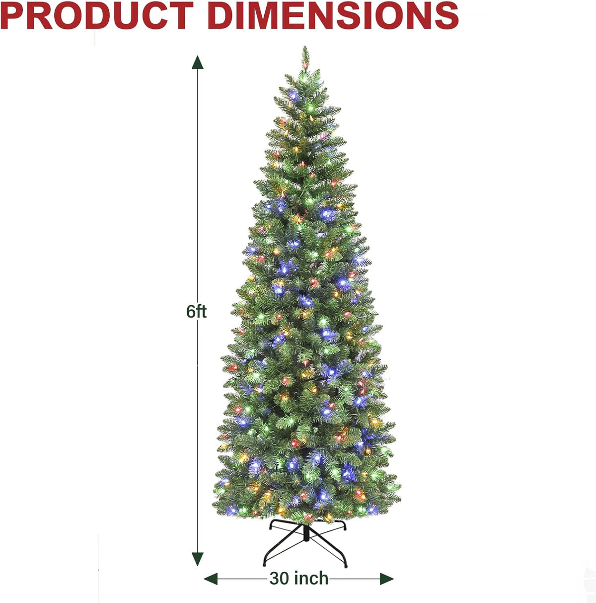 Hykolity 6ft Prelit Pencil Slim Christmas Tree with 200 Color Changing LED Lights, 544 Branch Tips