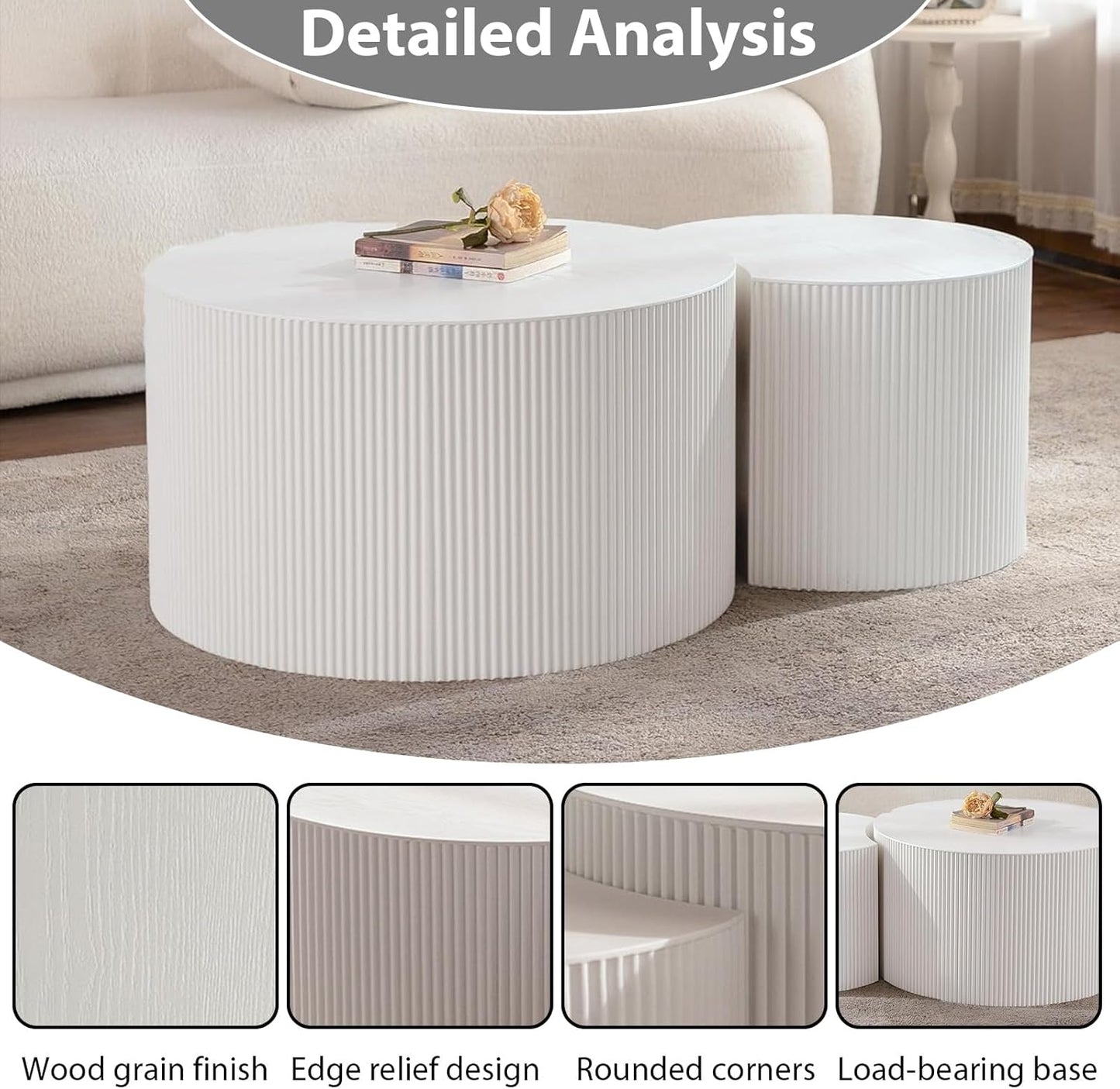 Round Nesting Coffee Table Set of 2 Handcraft Circle Fluted Nesting Coffee Tables Circular Side