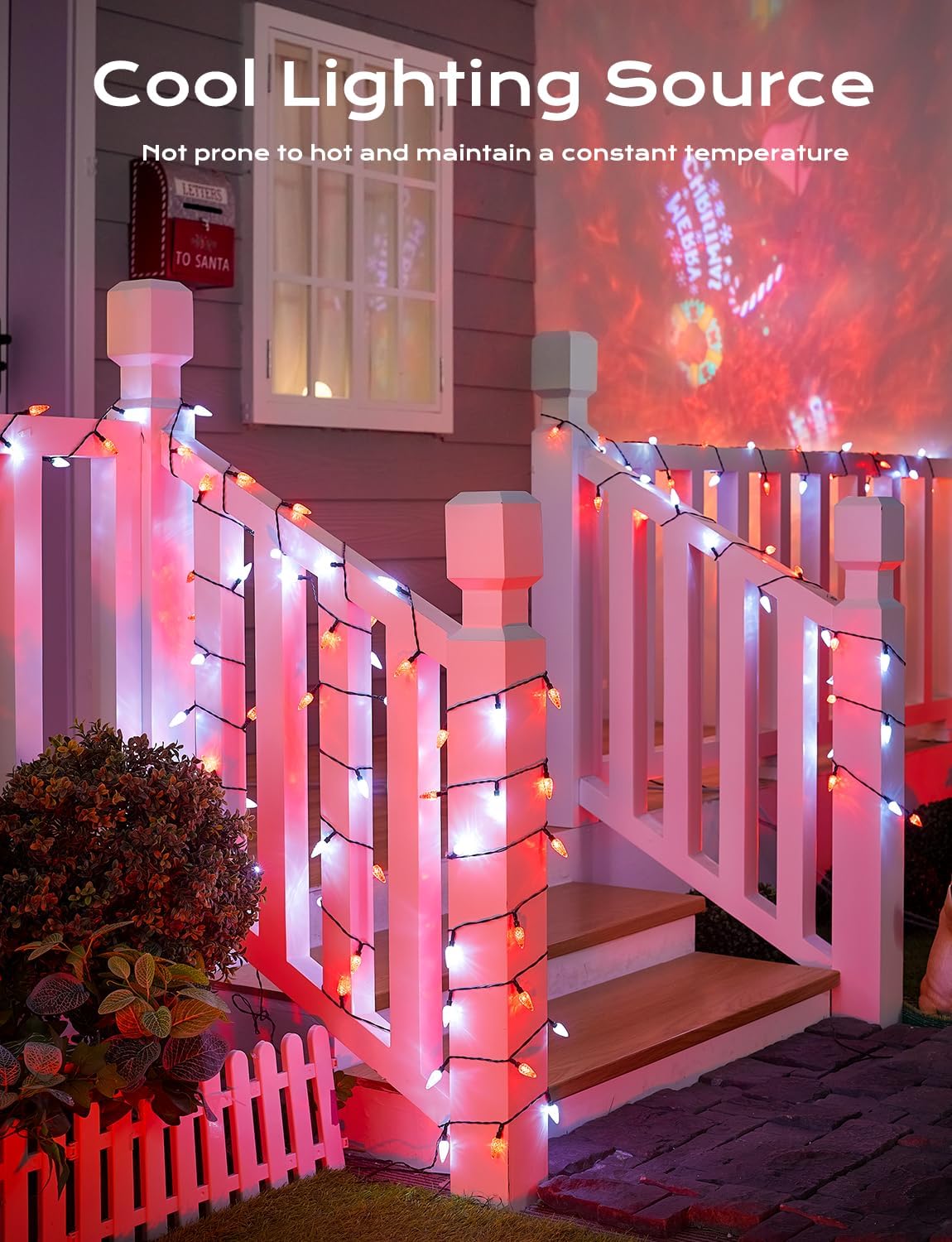 Brightown Solar Operated C6 Strawberry String Lights, 22.64ft 50 LEDs Red White LED Christmas Fairy