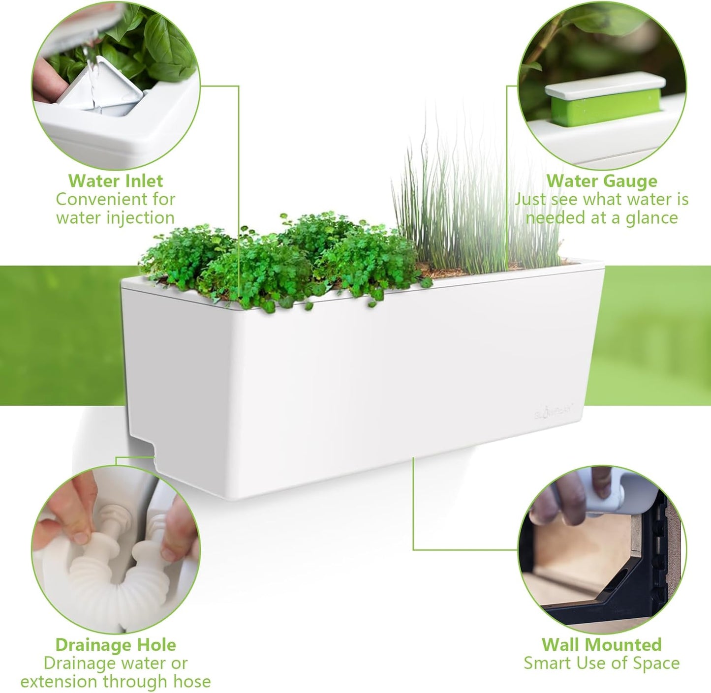 Glowpear Self Watering Planter Box - 23.6", White - UV Stable, Scalable Wall Mounts Plant Pot with