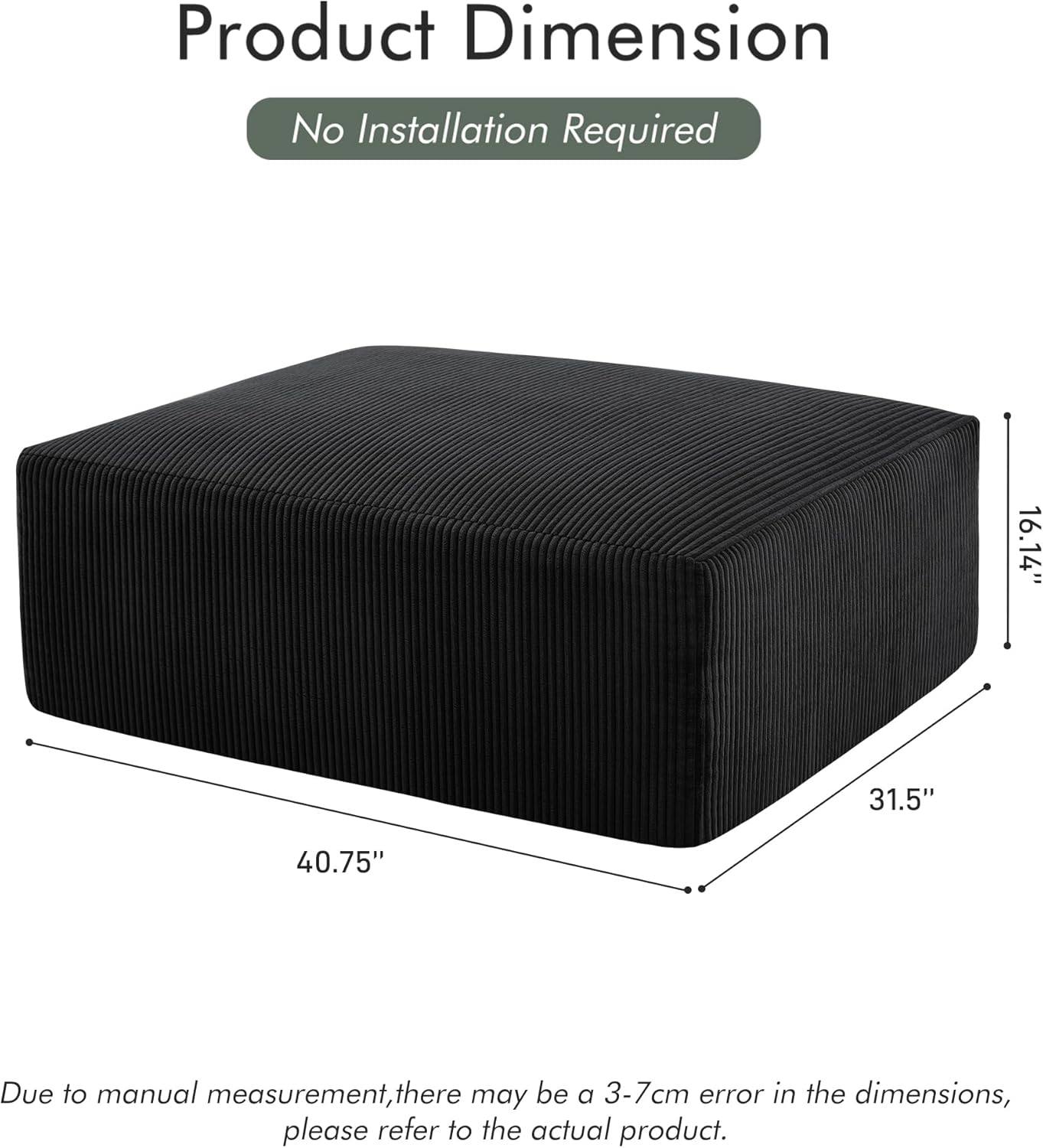 40" Square Stuffed Ottoman Pouf for Sofa Couch, Corduroy Poufs with Foam Chunk Filling, Furry &