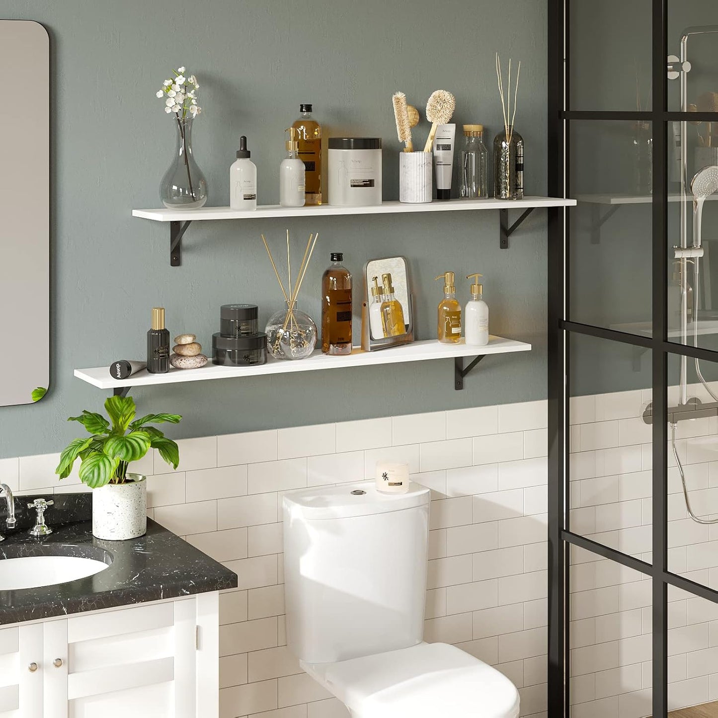 DINZI LVJ Long Wall Shelves, 47.3Inch Wall Mounted Shelves Set of 2, Extra Large Wall Storage