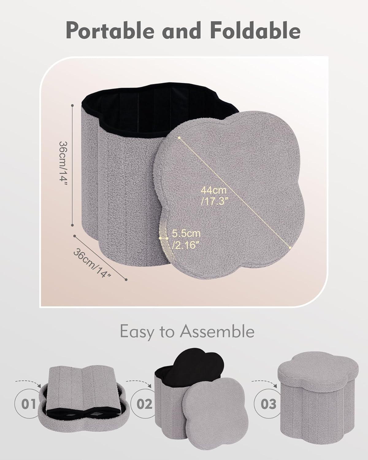 B FSOBEIIALEO Storage Ottoman Cube, Flowers Shaped Ottomans with Storage Foot Stool Footrest
