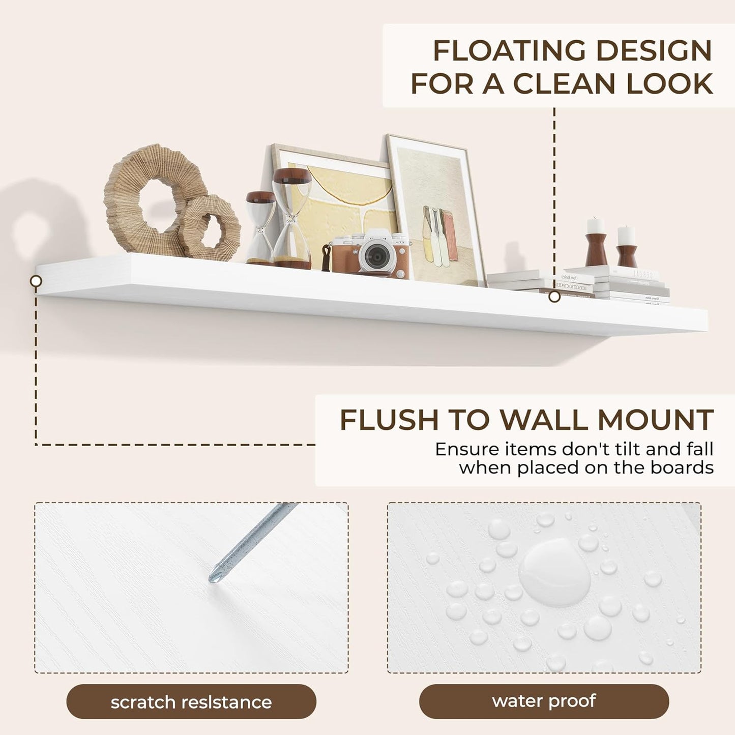 RICHFOCUS 72Inch Floating Shelves for Wall 2 Pack Shelves for Bedroom|Kitchen|Bathroom Wall Mounted