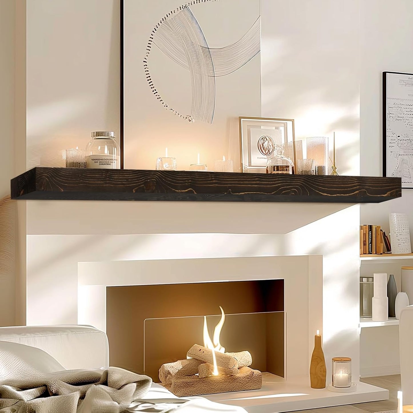 72x8x3 Fireplace Mantel - Solid Rustic Wood - Wall Mounted Floating Shelf with Invisible Heavy Duty