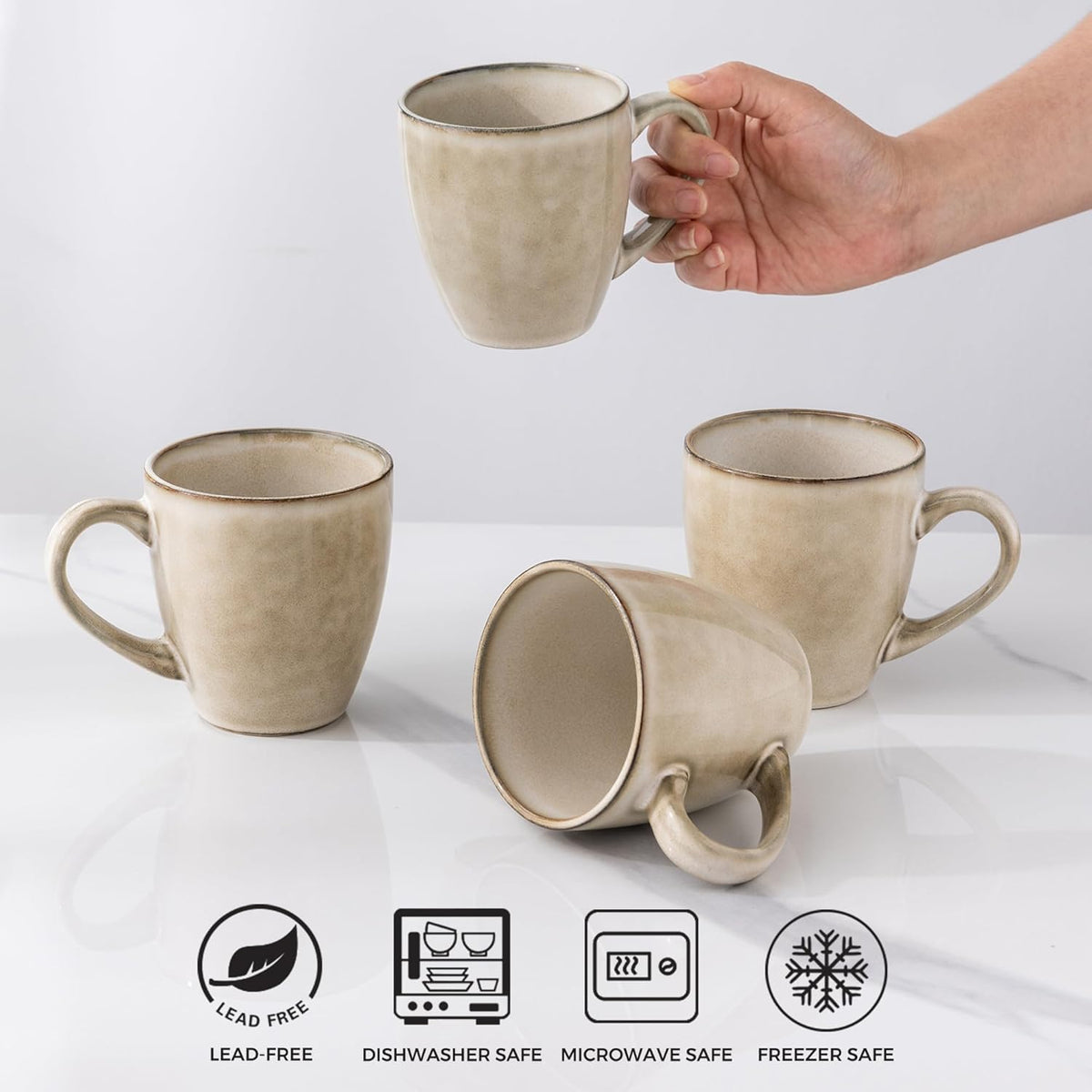 GBHOME Ceramic Coffee Mugs Set of 6, 12oz Stoneware Coffee Mugs Set For Dad Mom Women MEN, Light