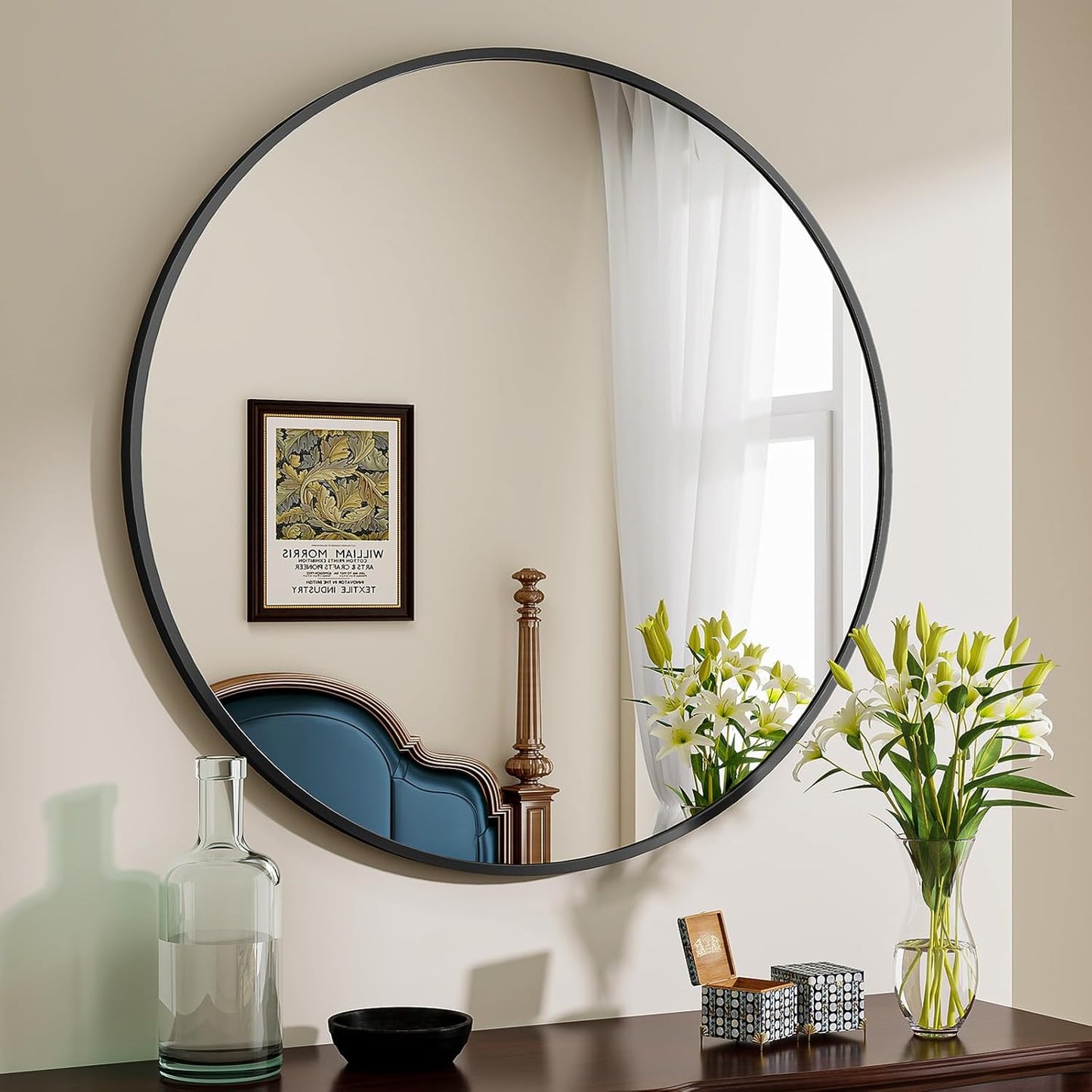 BEAUTYPEAK 40 Inch Round Mirror, Metal Frame Circle Mirror, Wall Mounted for Entryway, Bathroom