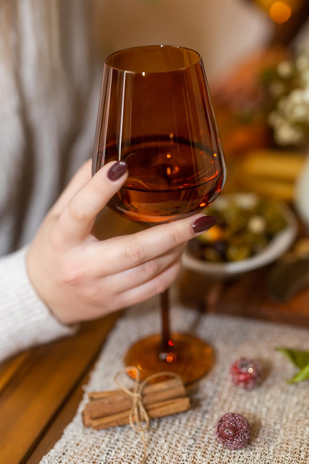 Saludi Original Dark Orange Leaf Wine Glasses, 16.5oz (Set of 6) Stemmed Single Color Rust