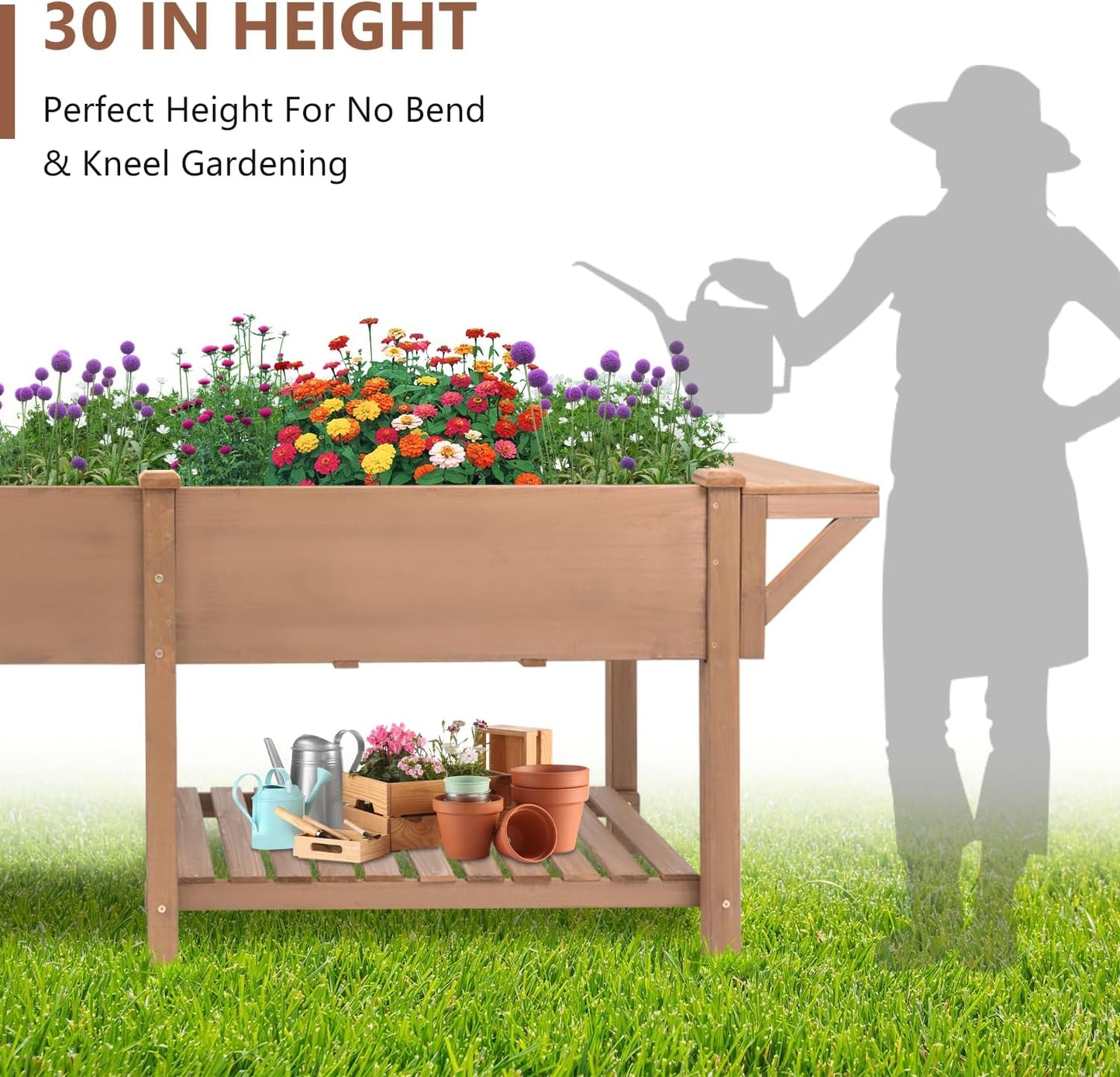 Raised Garden Bed with Legs Outdoor,Elevated Garden Box,Storage Shelf, Protective Liner for