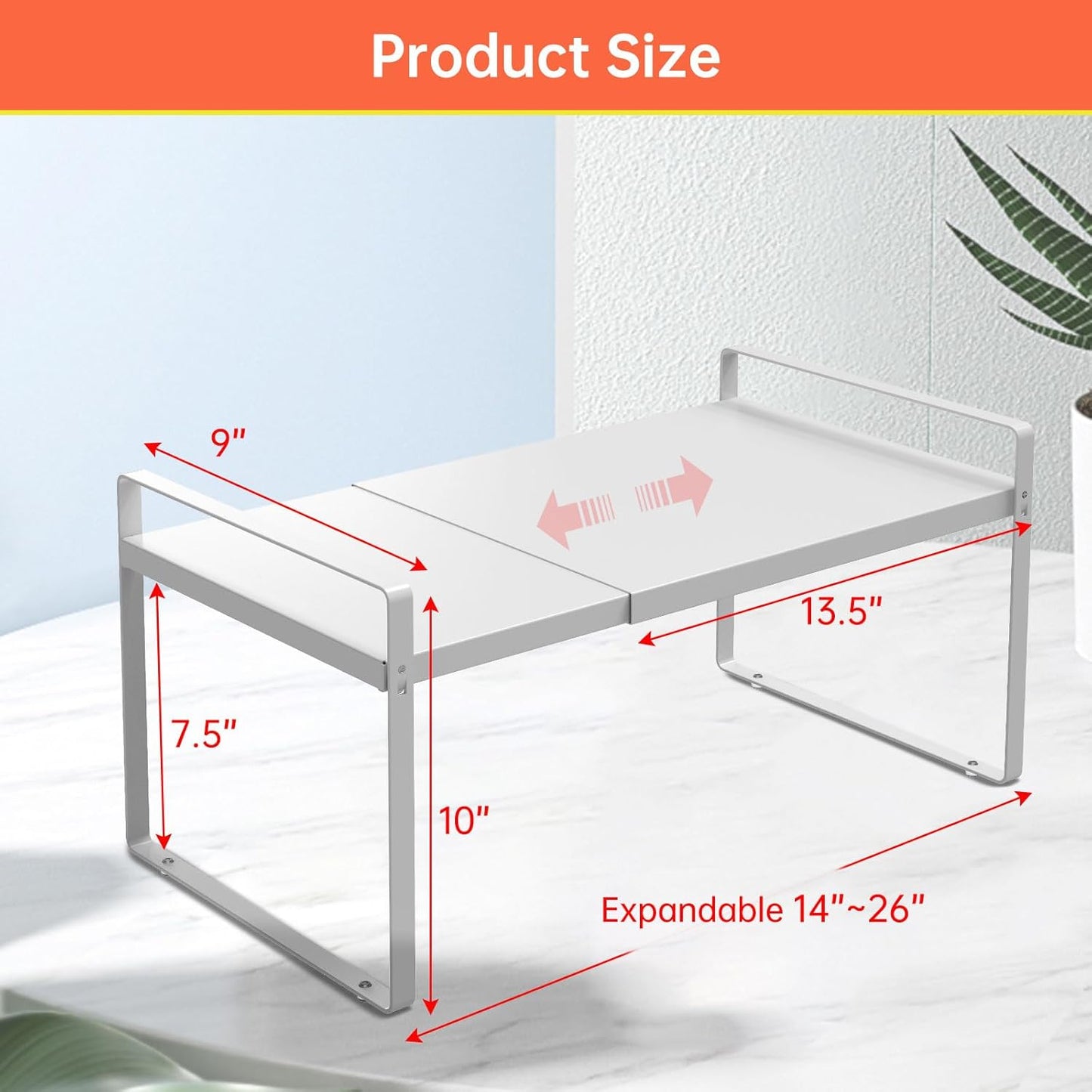 Adjustable Kitchen Shelf Organizer 9", (2 Pack) Heavy-Duty Cabinet Shelves for Countertop, Pantry &