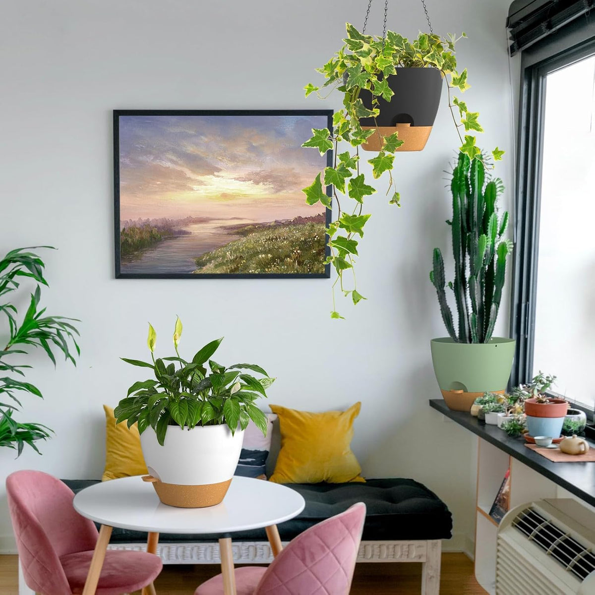 ZMTECH 12 Inch Hanging Planters for Indoor Outdoor Plants, 1 Pack Self Watering Hanging Plant Pots