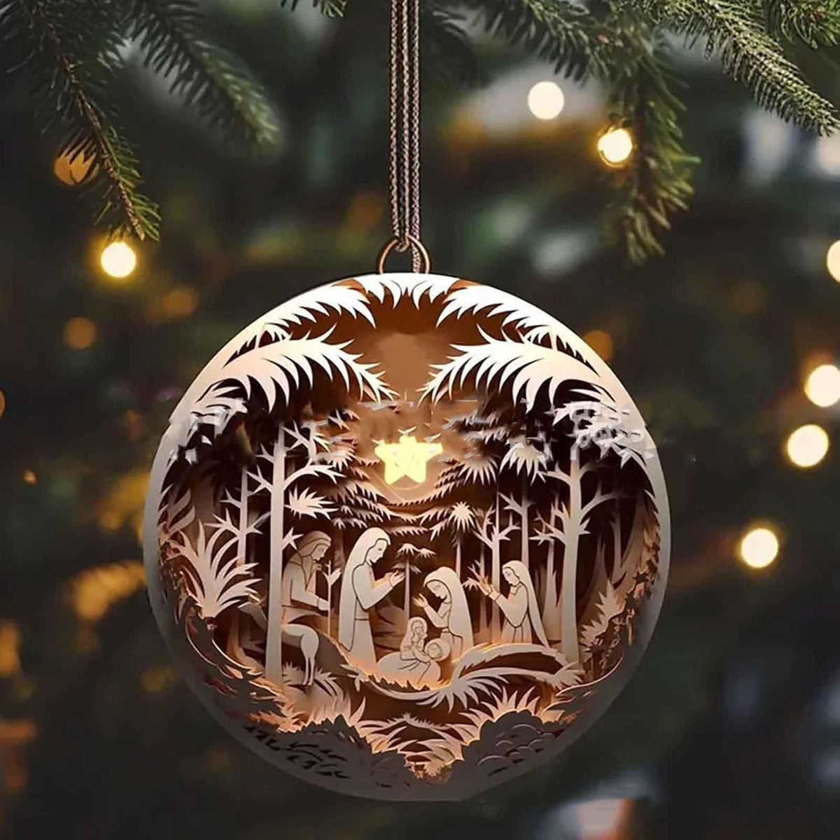 6 Pack Nativity Scene Ornaments - 3.15'' Diameter & Gifts Boxed Keepsake | Christmas Tree Nativity