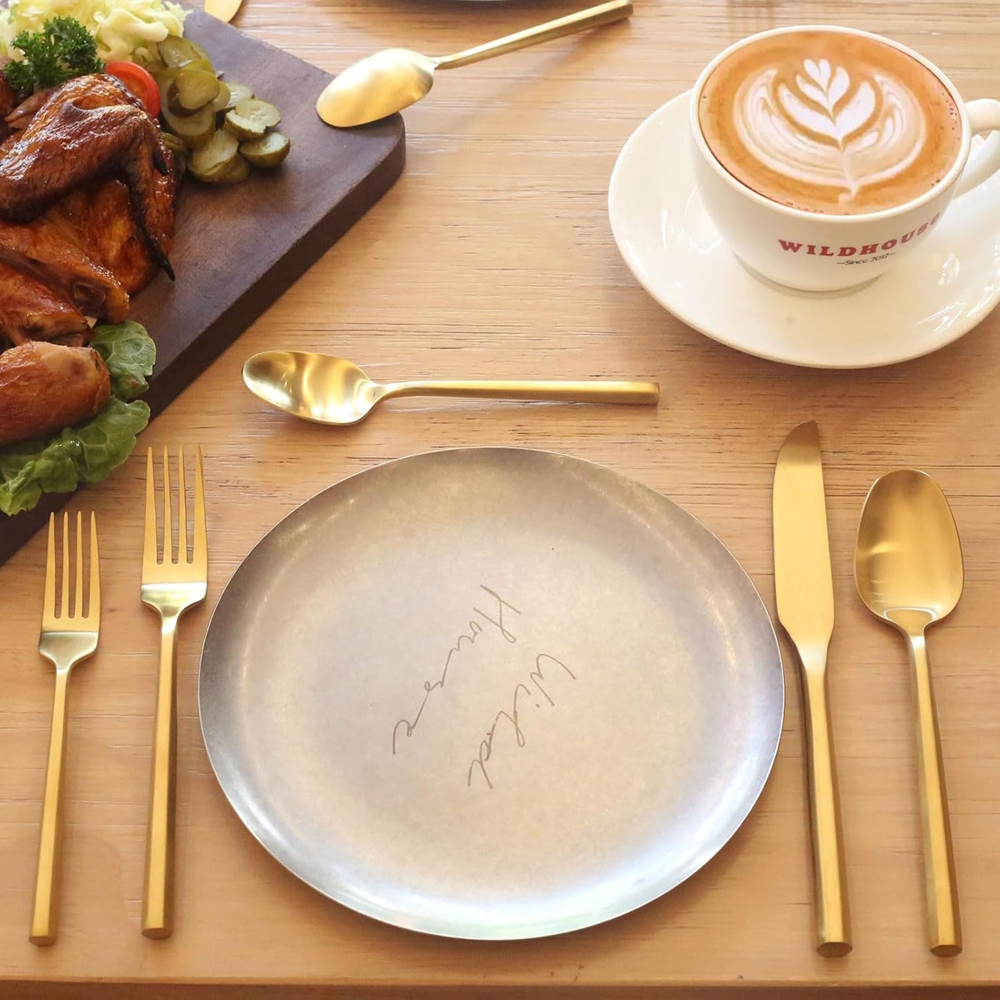 40-Piece Matte Gold Silverware Set, Hand Forged Utensil, Stainless Steel Flatware Set, Hexagon
