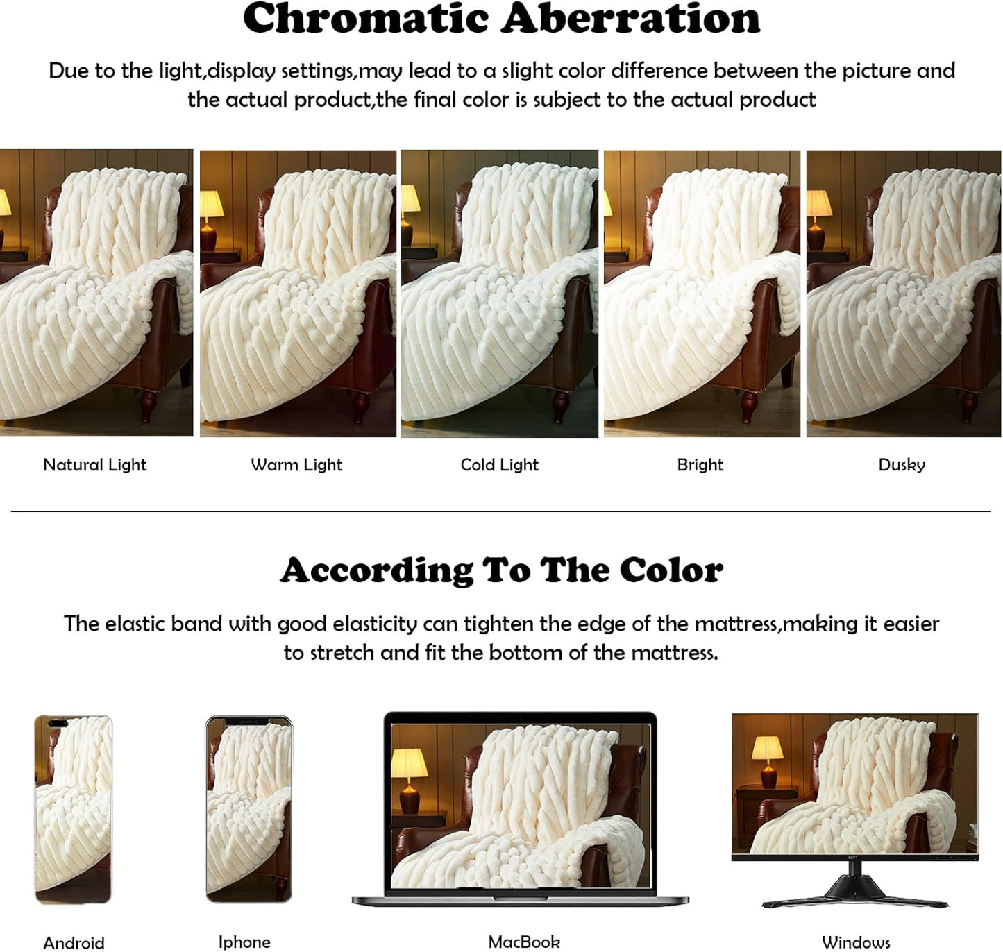 NEWCOSPLAY Faux Fur Twin Blanket Ivory 3D Ribbed Plush Thick Warm Blanket for Couch Sofa Bed 850GSM