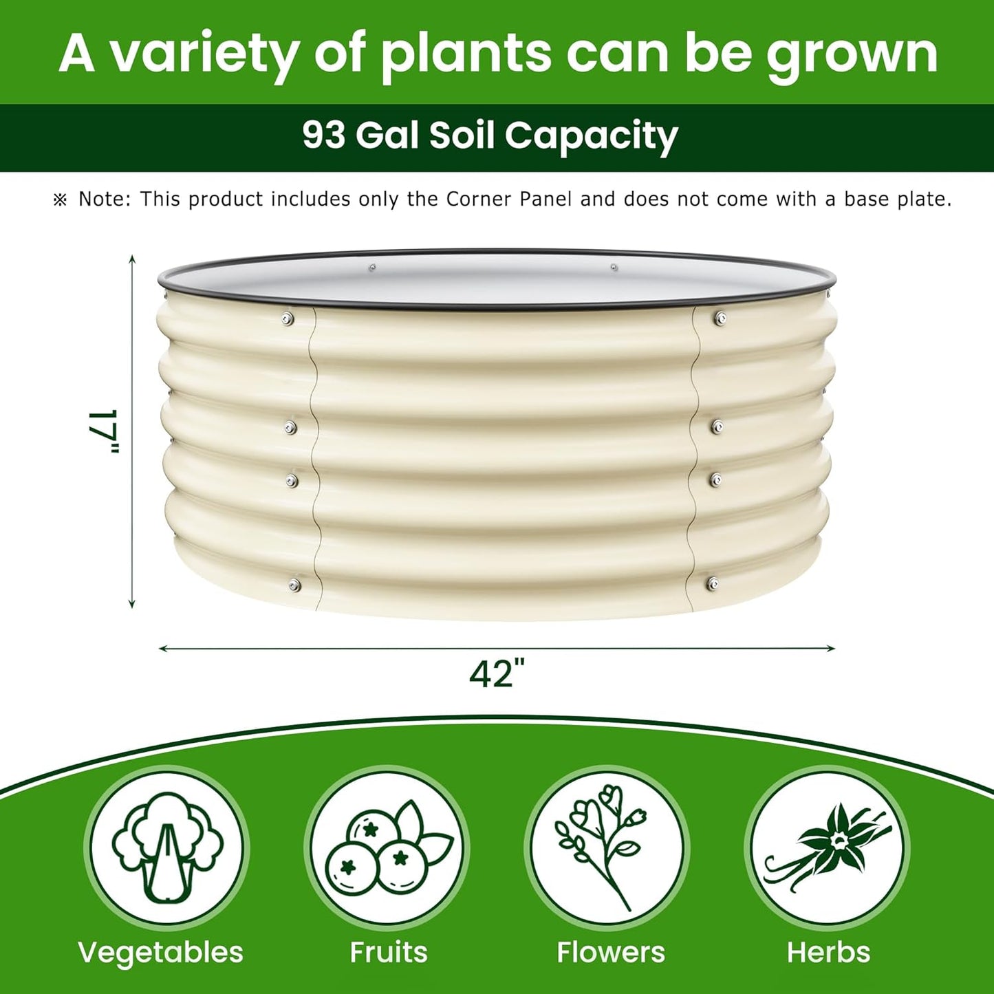 Round Raised Garden Bed Kit, 3.5x3.5x1.4Ft Outdoor Zinc-Aluminum-Magnesium Metal Flower Beds