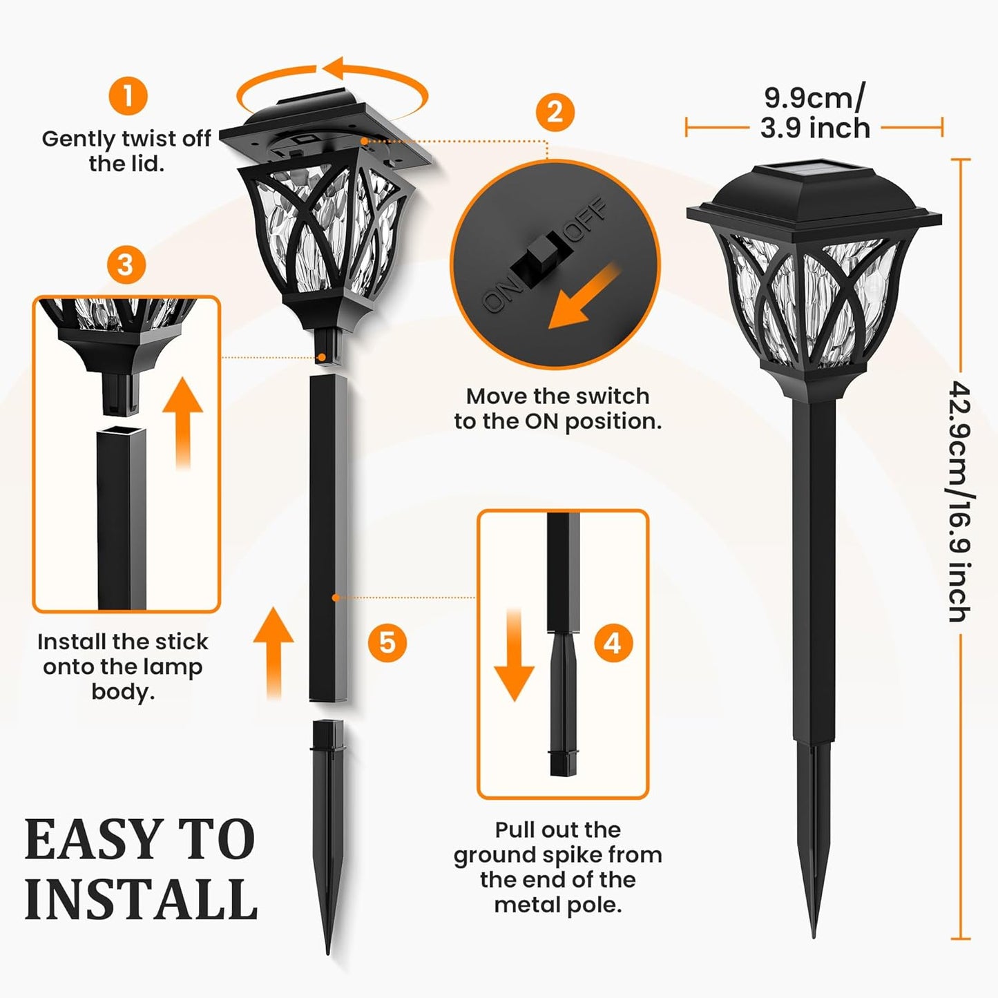 GIGALUMI Solar Lights Outdoor Waterproof, 8 Pack Flickering Flame LED Lights, Garden Decor for