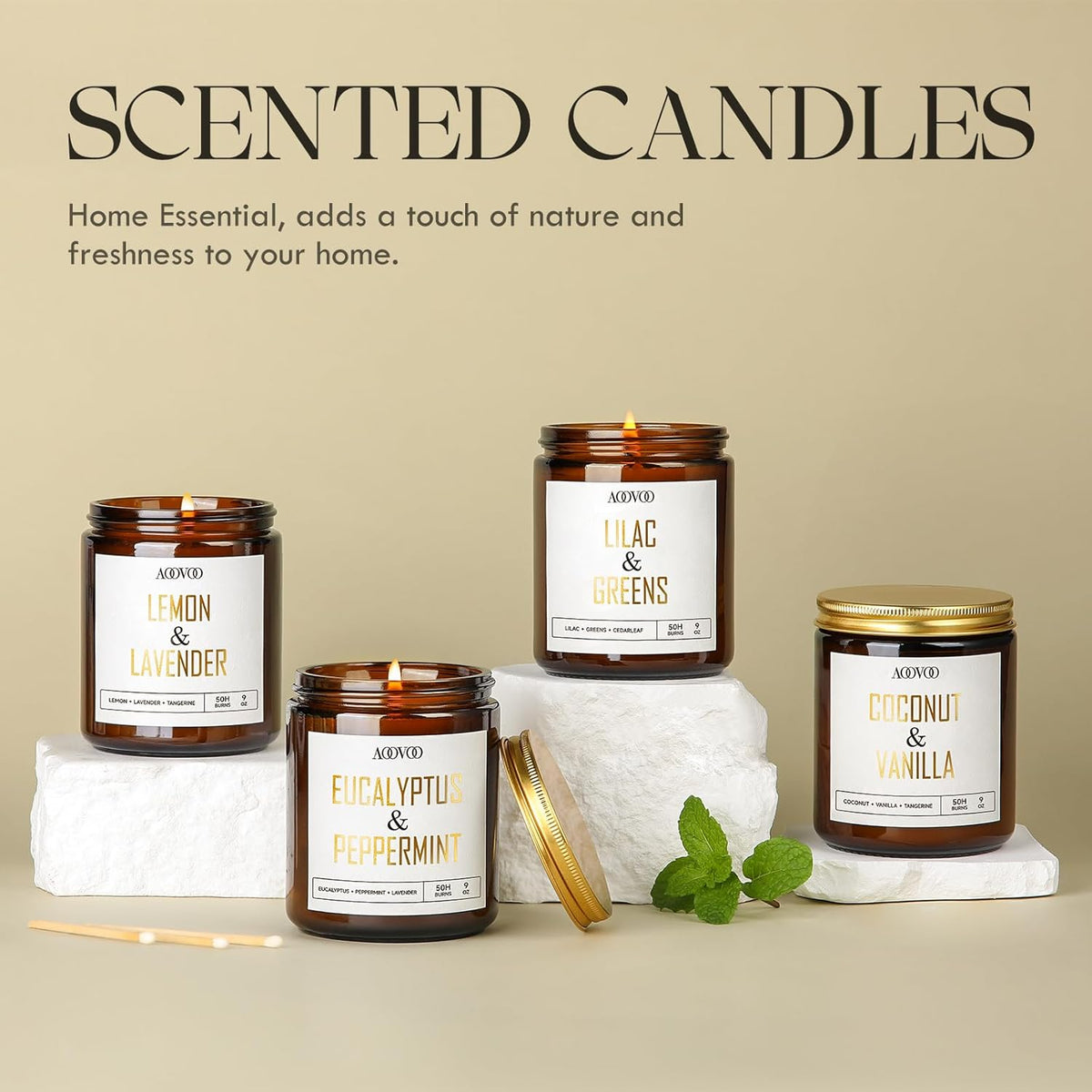 AOOVOO Coconut Vanilla Candles - 9 oz Scented Candles, Aromatherapy Candle, Soy Candle for Home