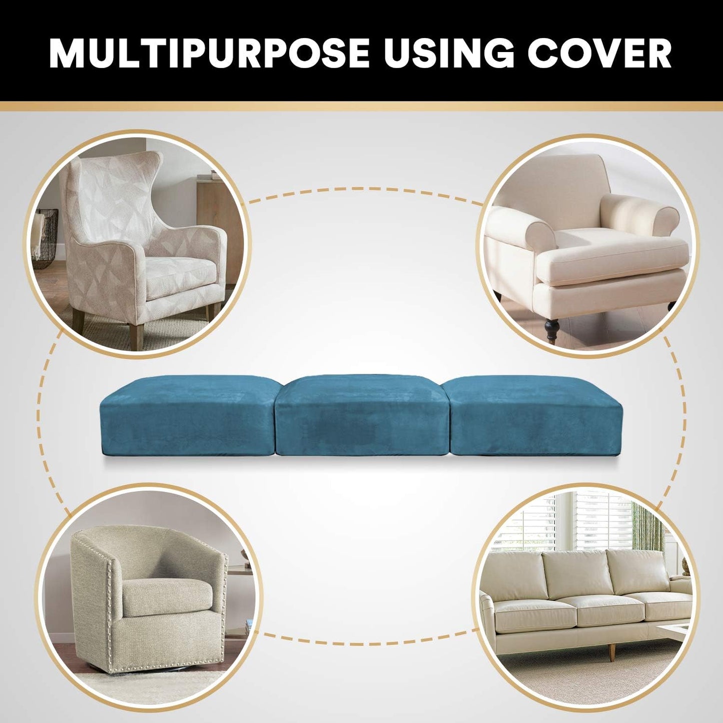 PrinceDeco Couch Cushion Covers, Stretch Washable Sofa Cushion Cover, Fitted Sofa Slipcover Velvet