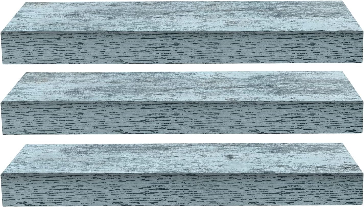 Sorbus Floating Shelves - 3 Pack 16 Inch Rustic Blue Wall Shelves for Bedroom, Kitchen, Living