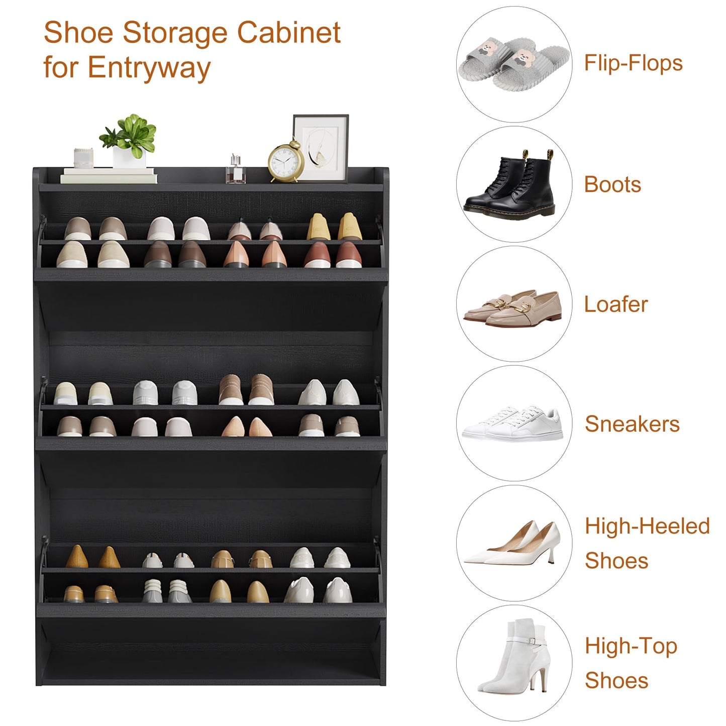 GarveeHome Shoe Cabinet with 3 Flip Drawers, Wooden Shoe Organizer Cabinet with Adjustable Shelf