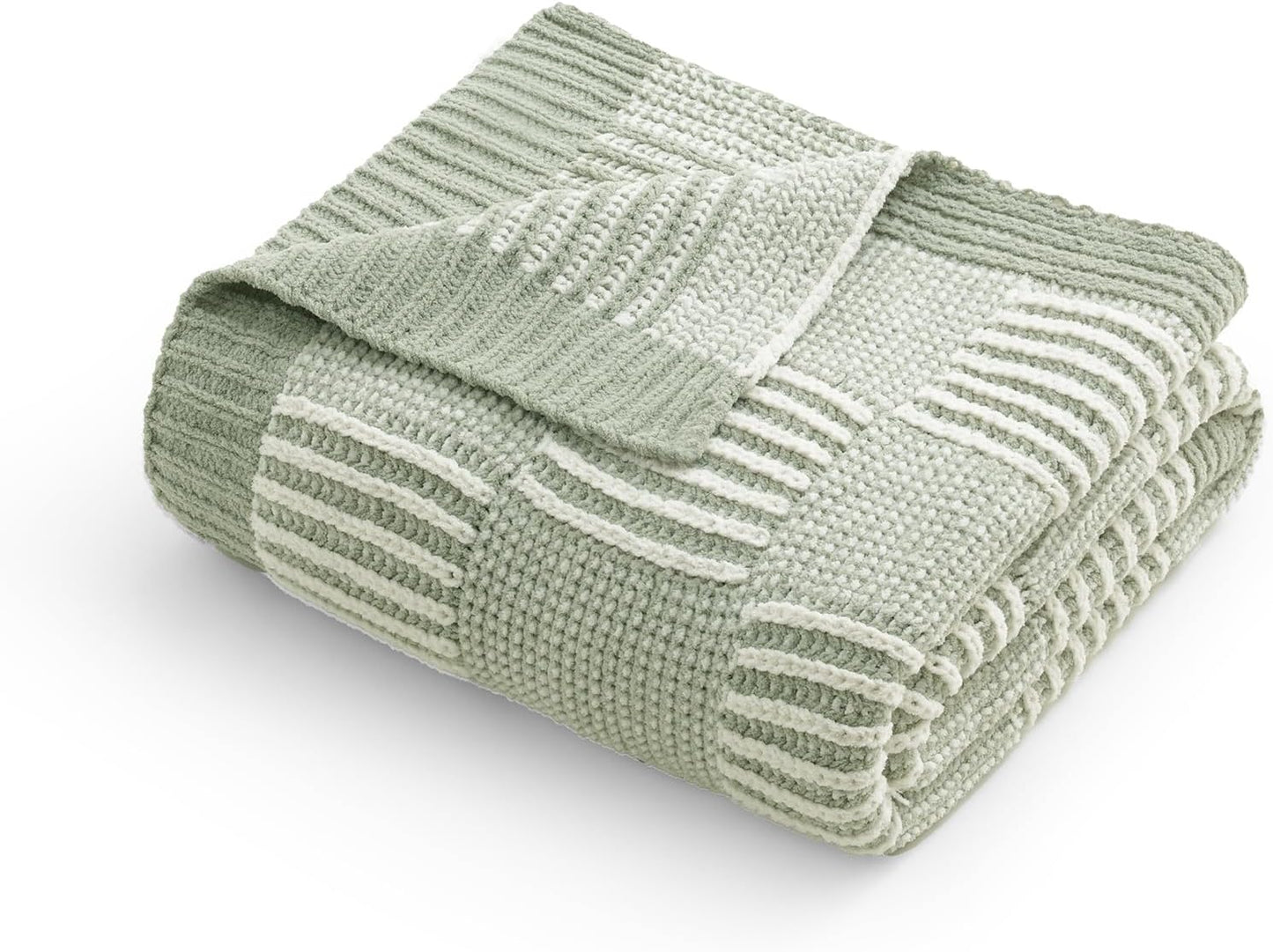 Amélie Home Chenille Knit Throw Blanket for Couch, Checkered Texture Decorative Soft Blanket for