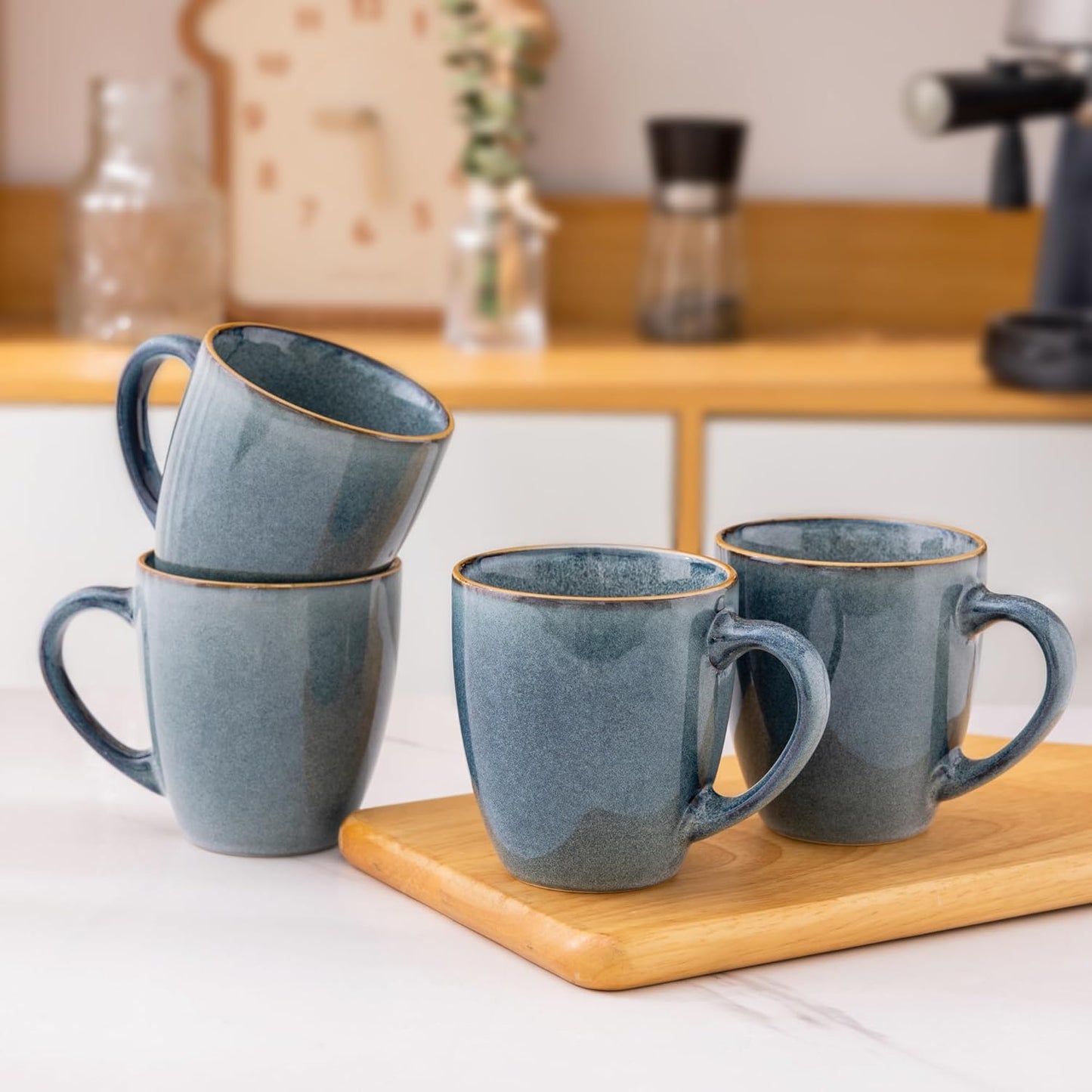 GBHOME Ceramic Coffee Mugs Set of 6, 12oz Stoneware Coffee Mugs Set For Dad Mom Women MEN, Light