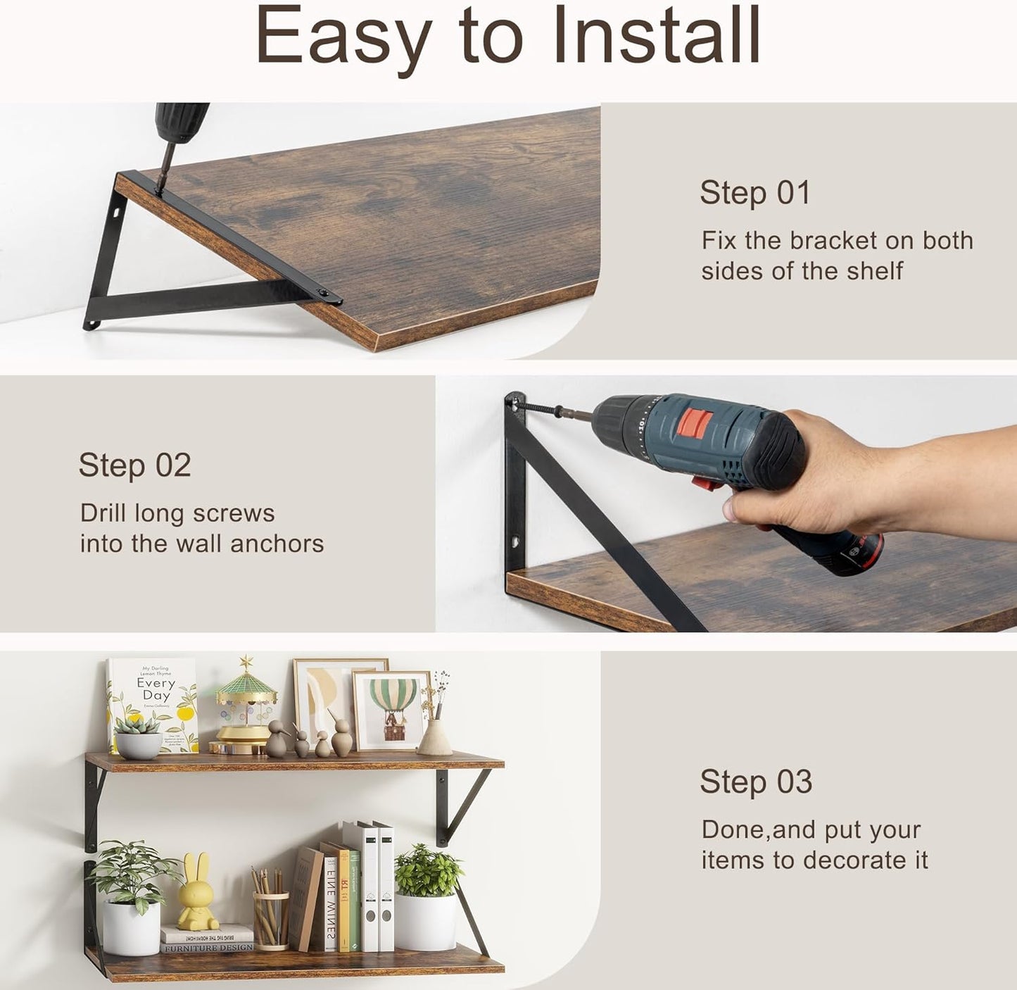Floating Shelves 48 Inch Long, 10" Deep Floating Shelves, Wall Shelves 48 x 10, Set of 2, Wide