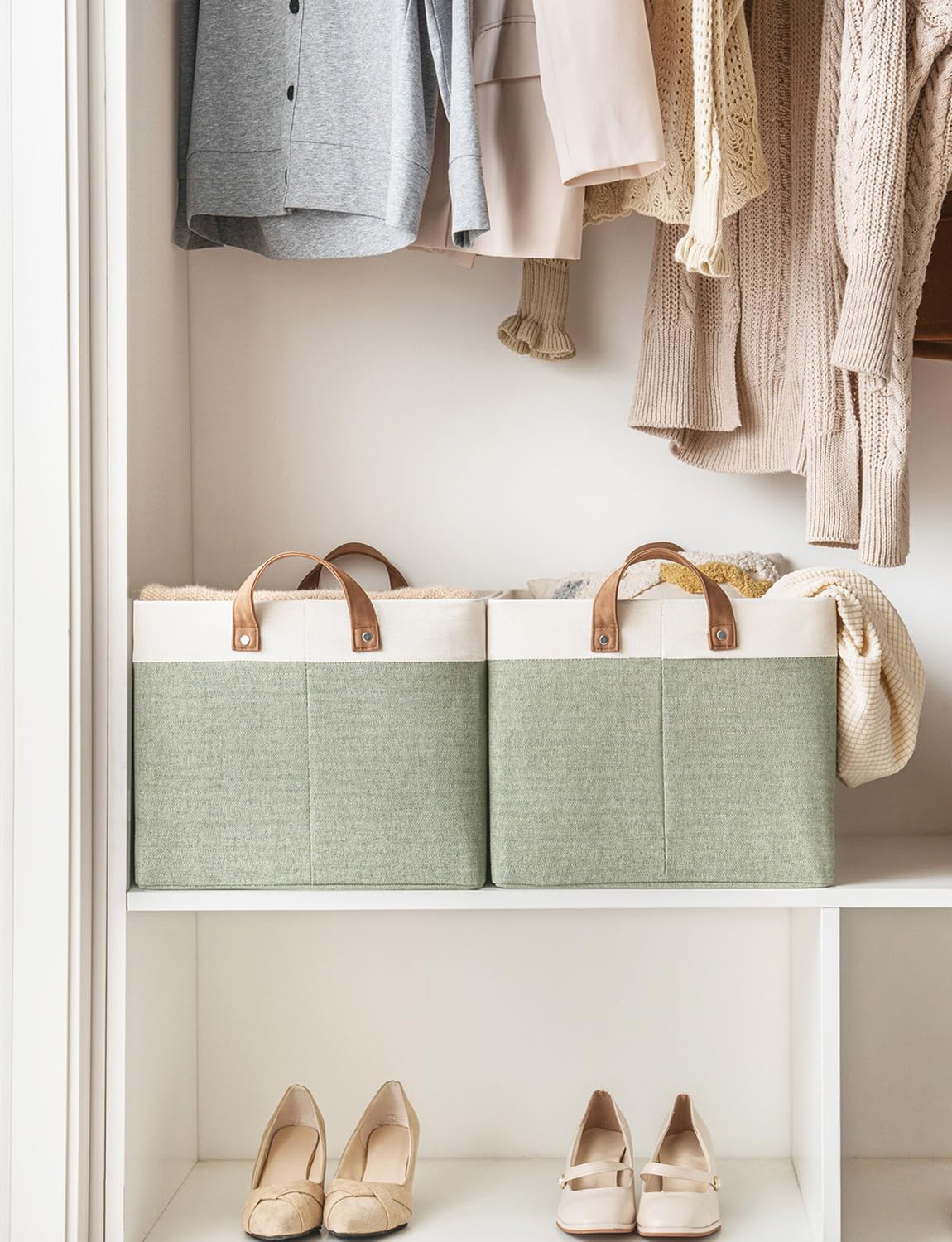 StorageWorks Storage Bins, Fabric Storage Bins for Shelves, Extra Large Storage Baskets with Metal