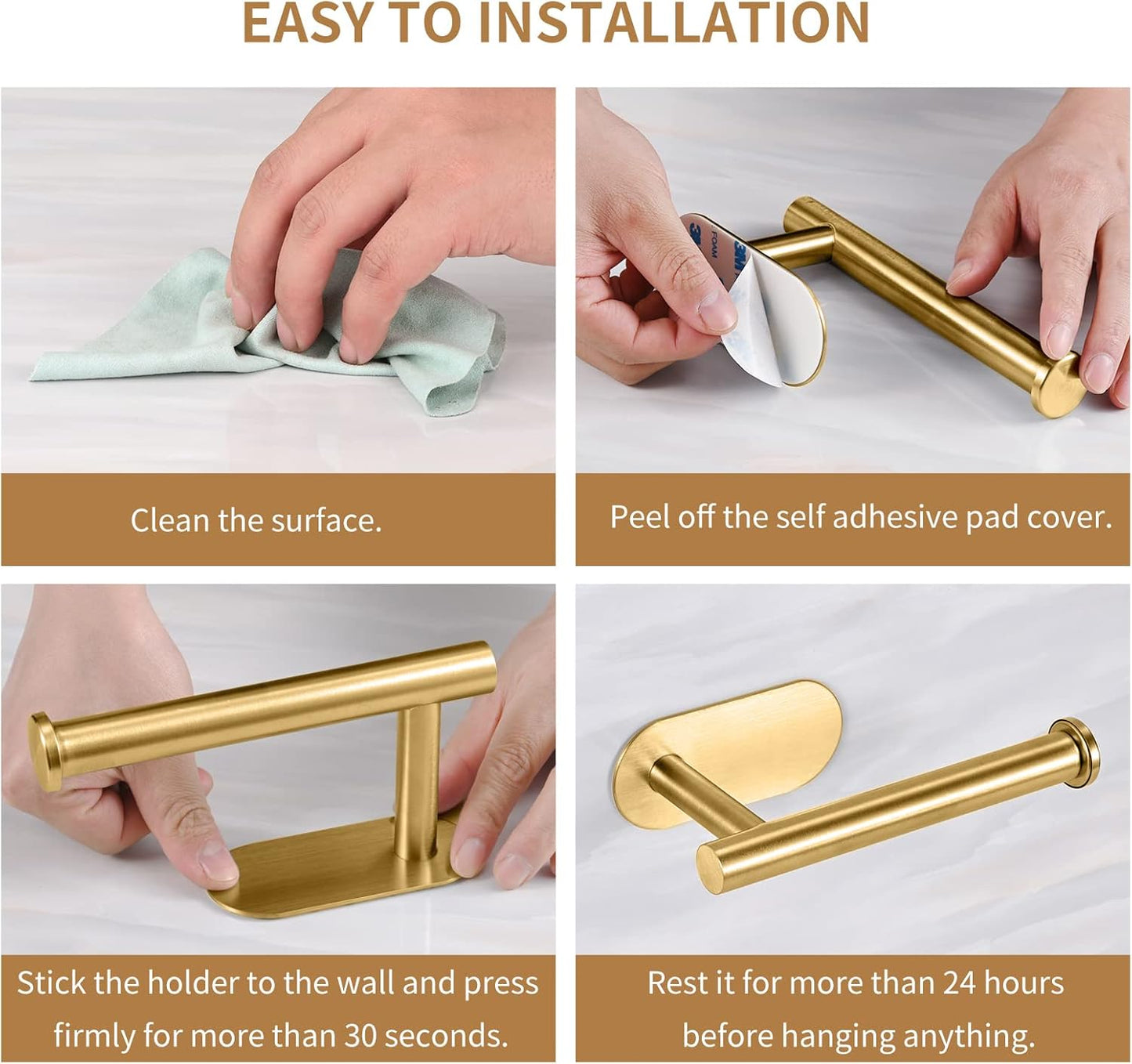 Toilet Paper Holder,Gold,Wall Mount, Upgraded Adhesive Toilet Roll Holder,no