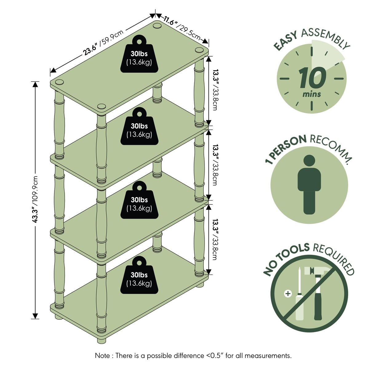 Furinno Turn-N-Tube 4-Tier Multipurpose Shelf Display Rack, Classic Tubes, Walnut/Brown
