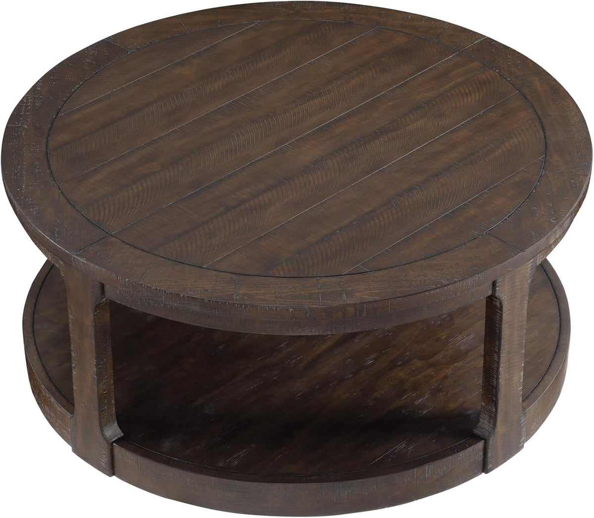 WILLIAMSPACE 40" Round Coffee Table with Wheels, Circle 2 Tier Solid Wood Center Coffee Table, Mid