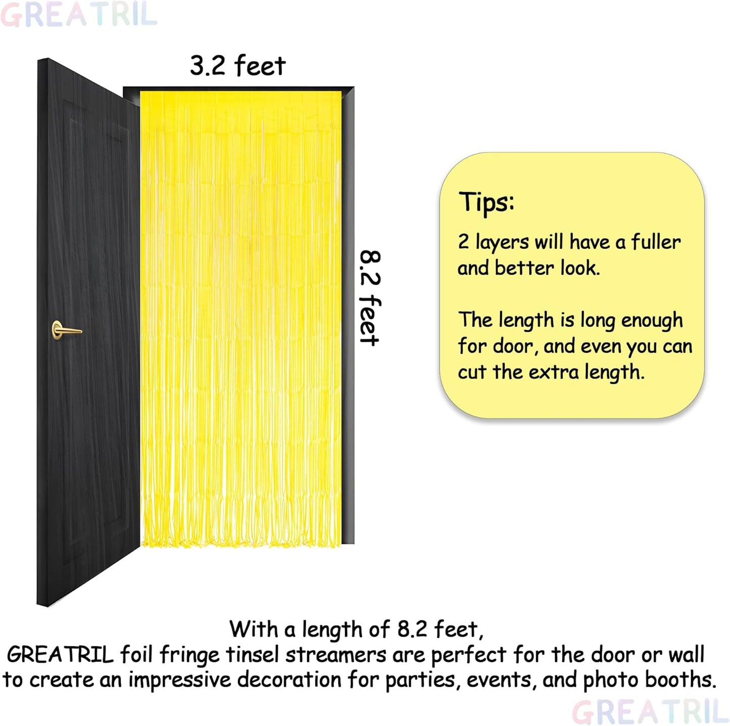 Yellow Streamers Party Backdrop - GREATRIL Foil Fringe for Pineapple/Lemon/Truck/Race Birthdays