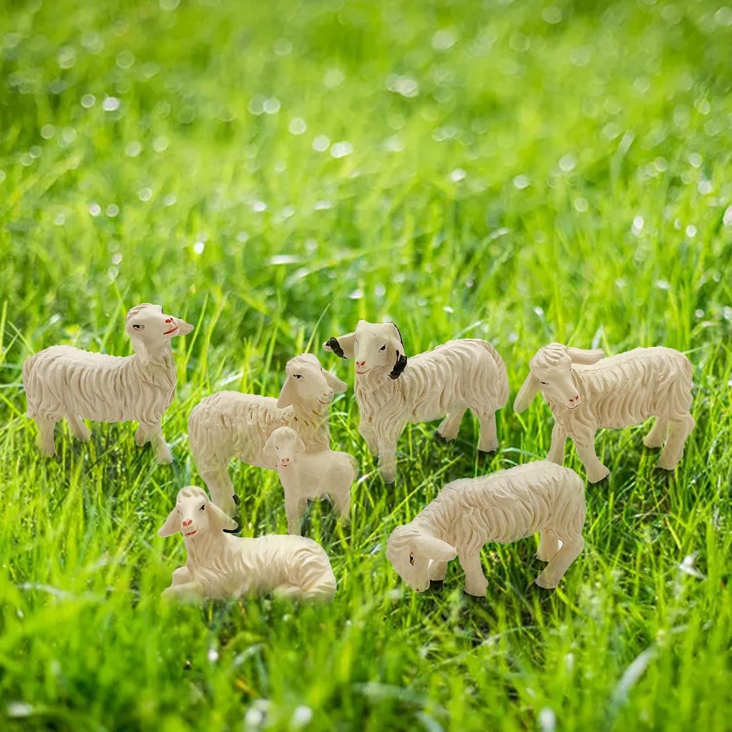 Miniature Garden Figurines Set of 6 Sheep Statues - Outdoor Decor Art for Fall Winter - Patio