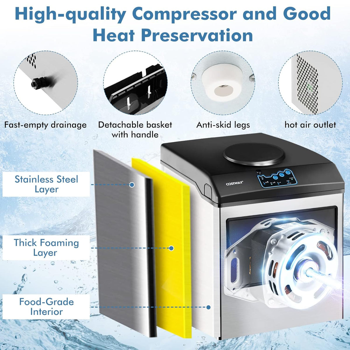 COSTWAY 2 in 1 Countertop Ice Maker Built-in Water Dispenser, 48LBS per Day, S/M/L Size Ice Cube