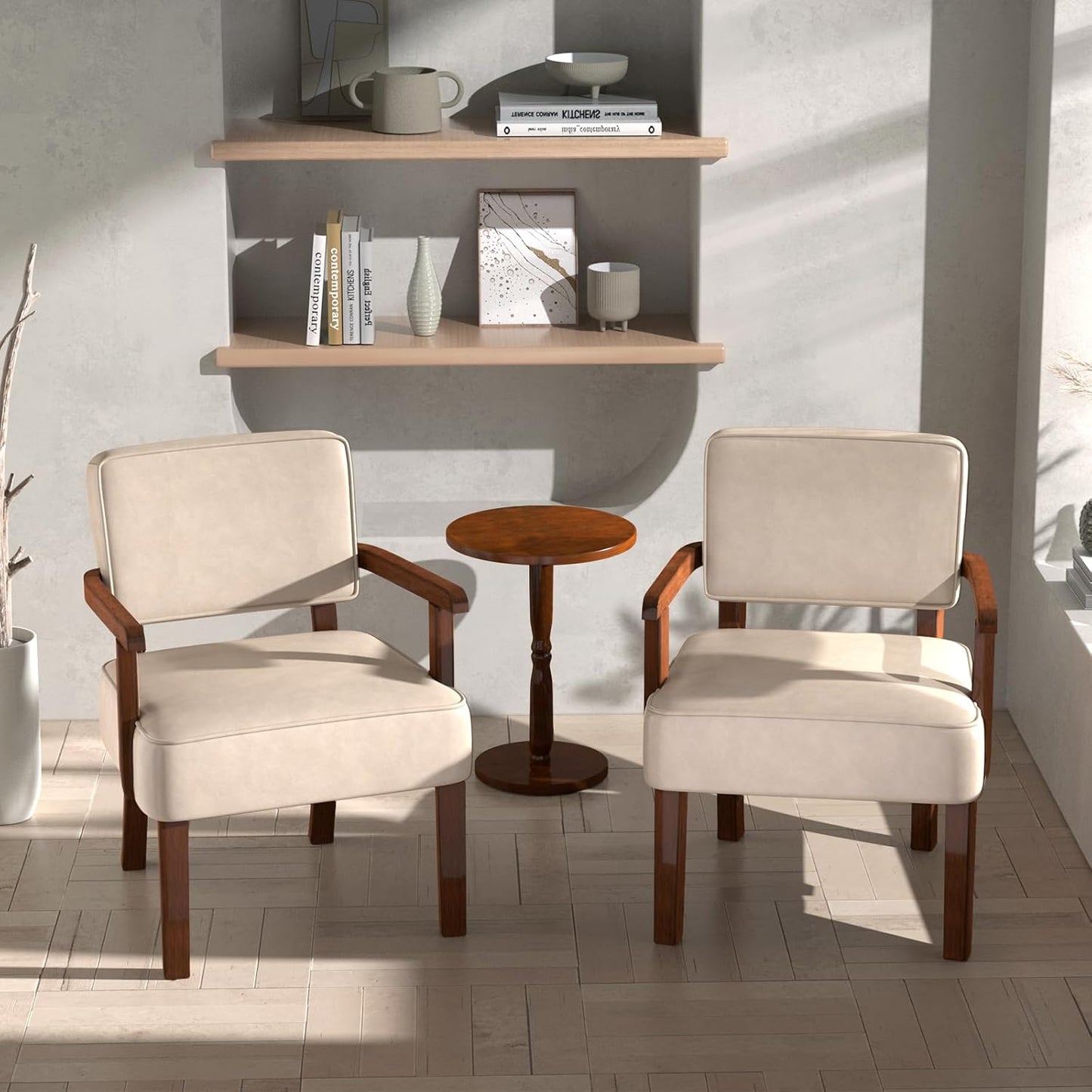 Accent Chair Set of 2 with Table, PU Leather Chair for Living Room Oversized Armchair with Soft