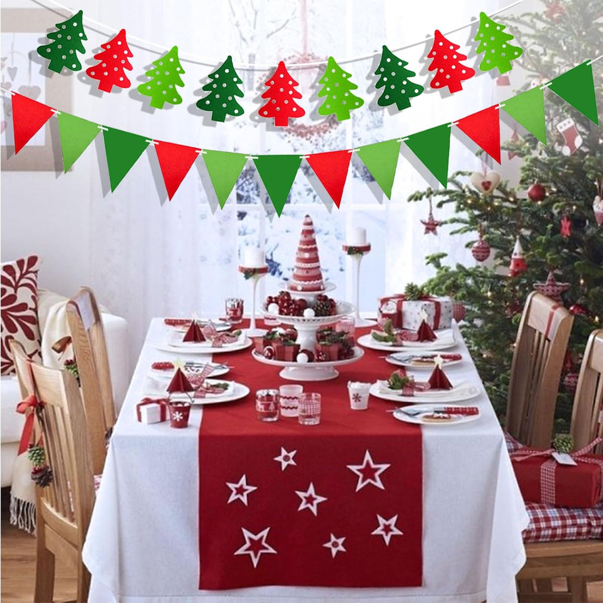 4 Pcs Christmas Tassel Garlands, 9.8 Feet Pom Pom Balls Garland Decor, Colorful Felt Fabric Pennant