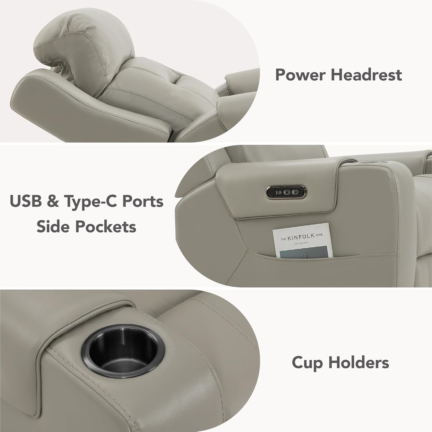 Watson & Whitely Genuine Leather Power Recliner Chairs for Adults, Lay Flat Recliner with Power