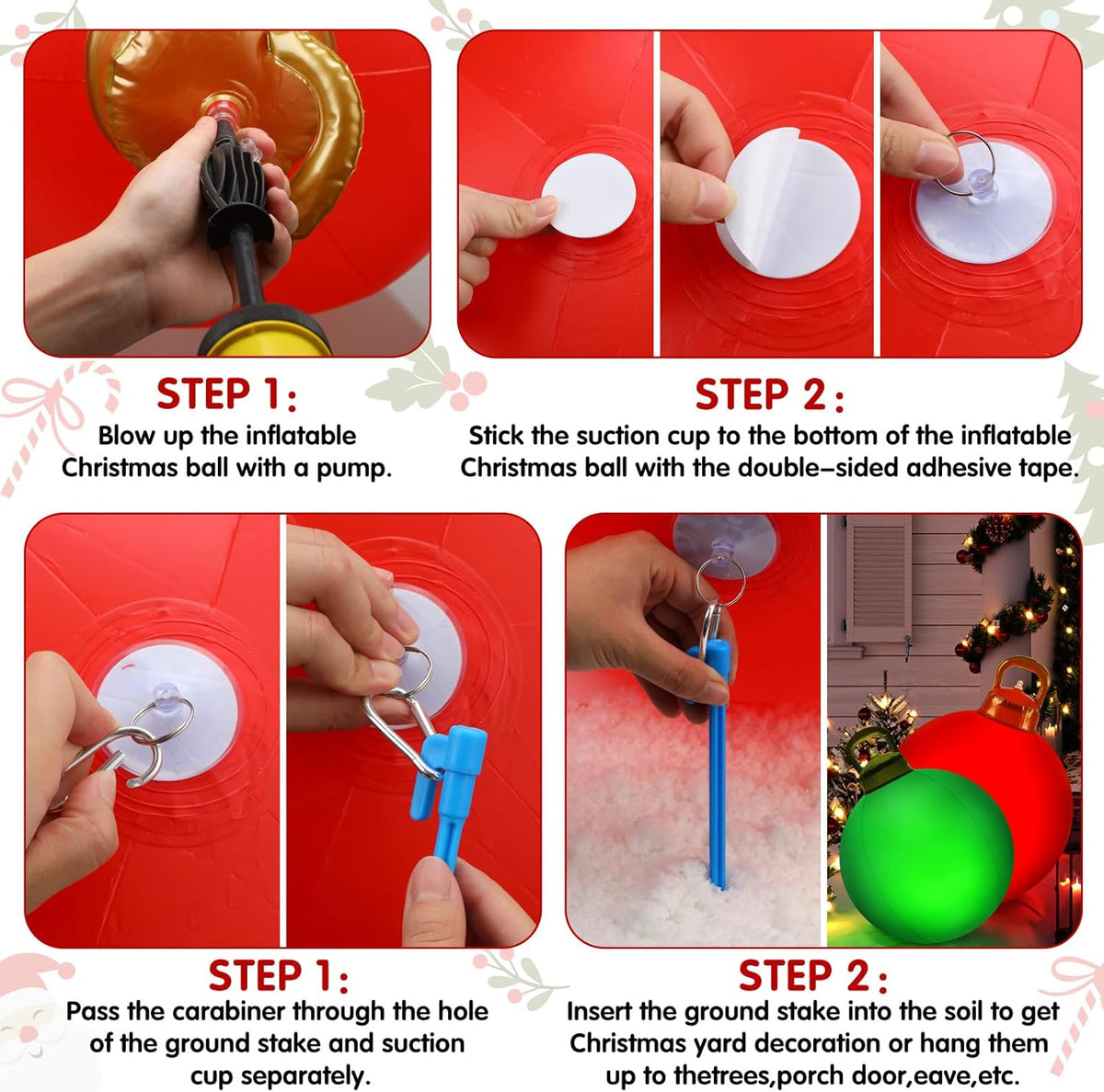 Jetec 3 Pcs Outdoor Light Up Christmas Ball Decorations Large Christmas Inflatable PVC Decorated