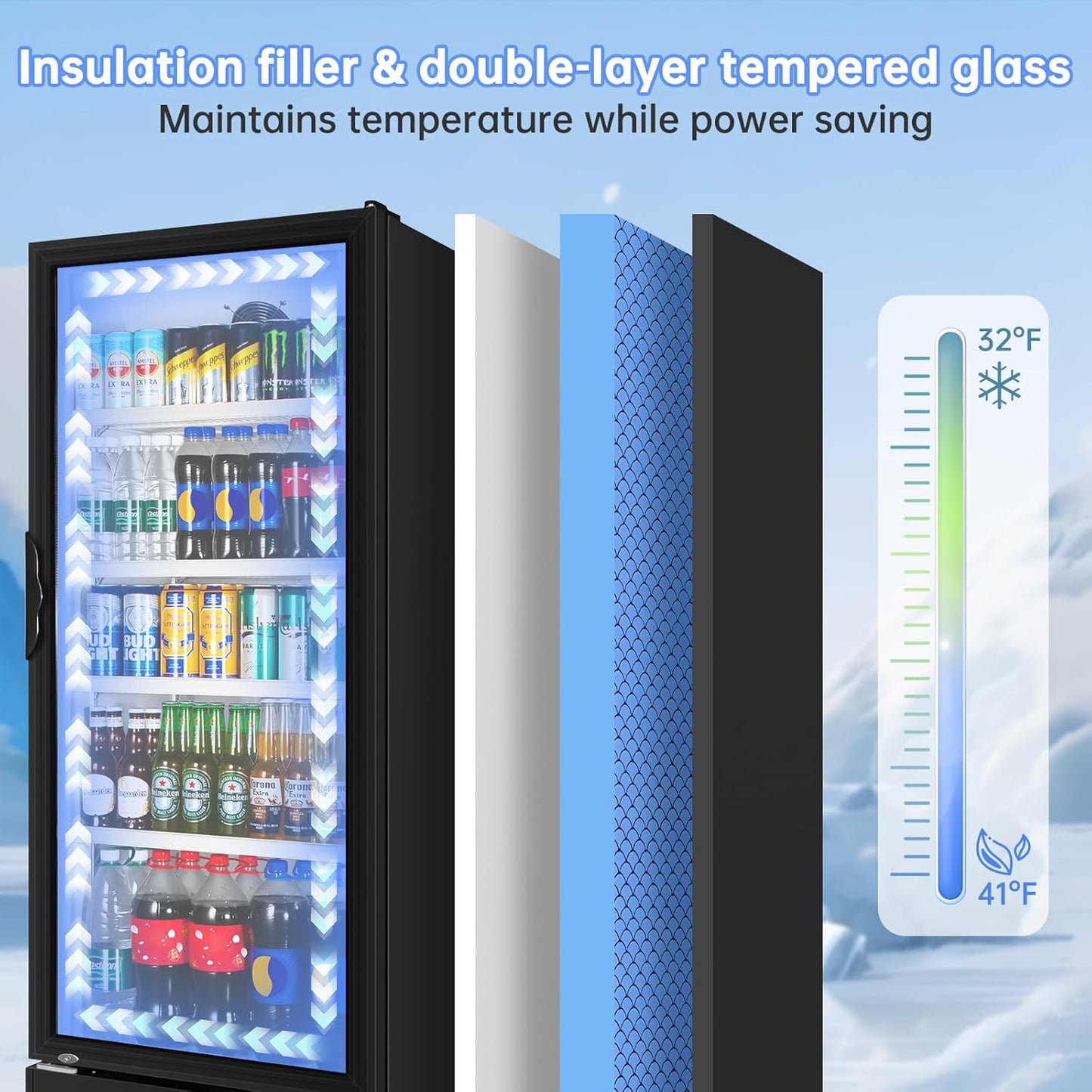 Commercial Beverage Refrigerator, 24.5 Inch 15 Cu. Ft. Drink Fridge, Display Refrigerator with