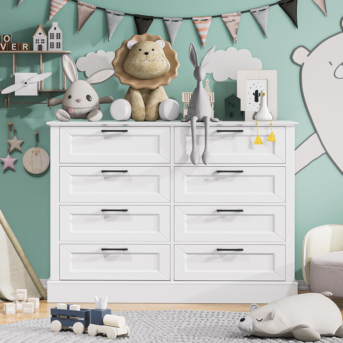 Odeekea White Dresser for Bedroom, Wood Dresser with 8 Drawers, Chest of Drawer for Bedroom Living
