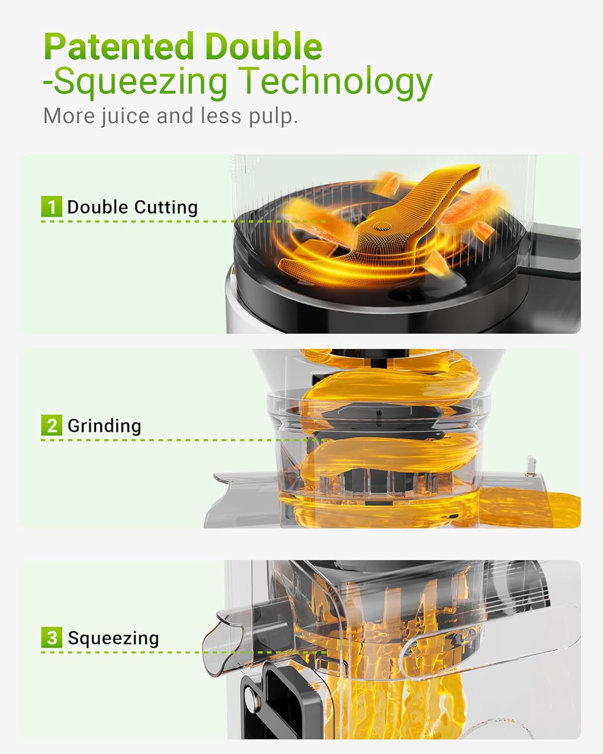 Cold Press Juicer Machines – 6.5'' Large Feed Chute for Whole Fruits & Vegetables, High Juice