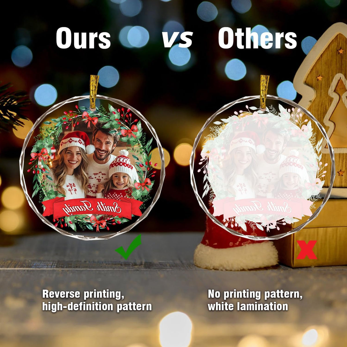 Christmas Tree Hanging Decor, Personalized Crystal Photo Ornaments, Custom Ornaments for