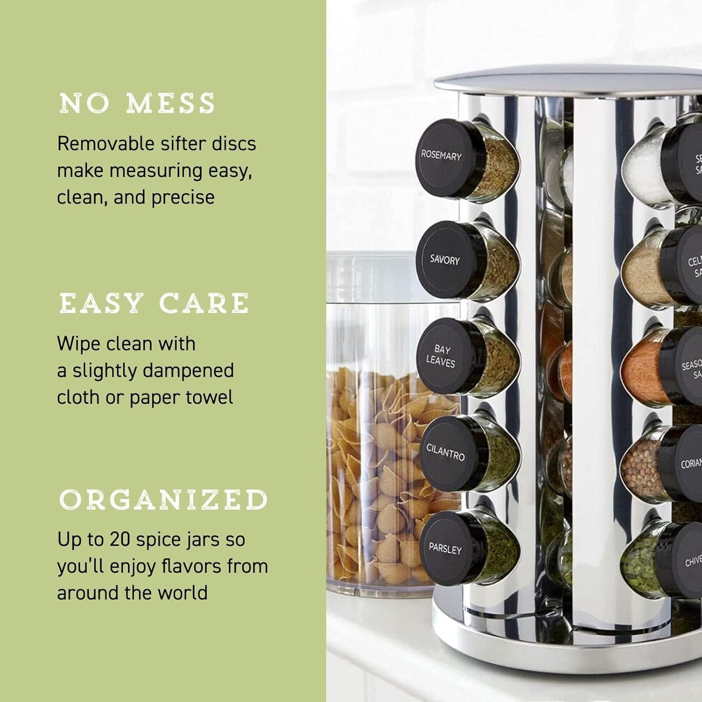 Kamenstein 20 Jar Revolving Countertop Spice Rack with Spices Included, FREE Spice Refills for 5