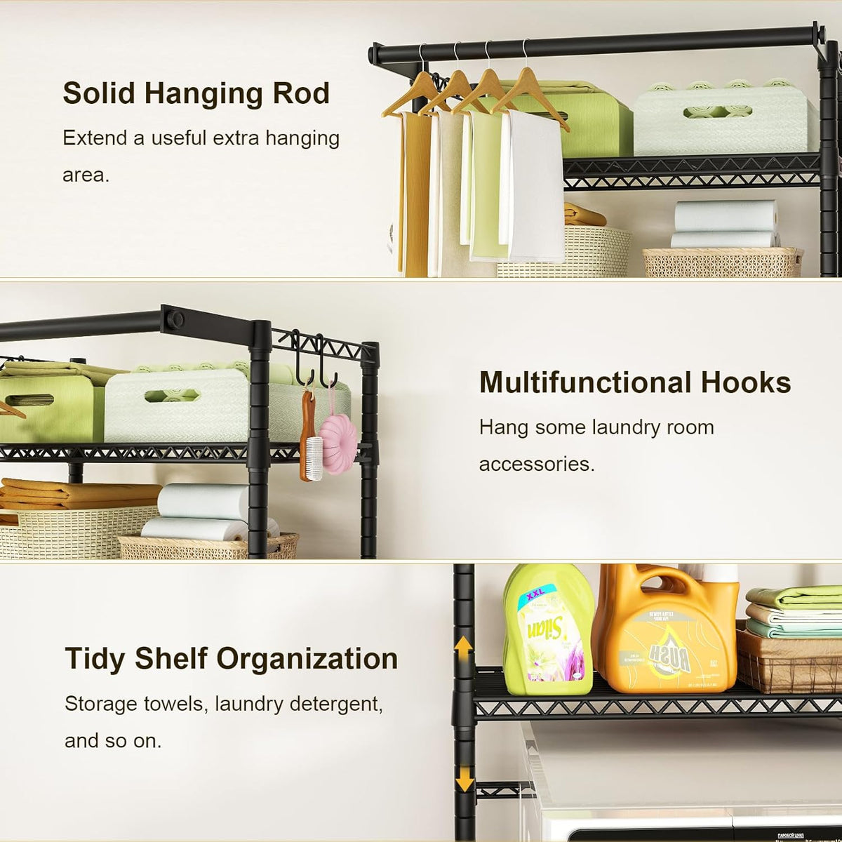 Ulif U11 Over Washer and Dryer Shelves, 3 Tiers Laundry Room Storage and Organizer Standing Shelf