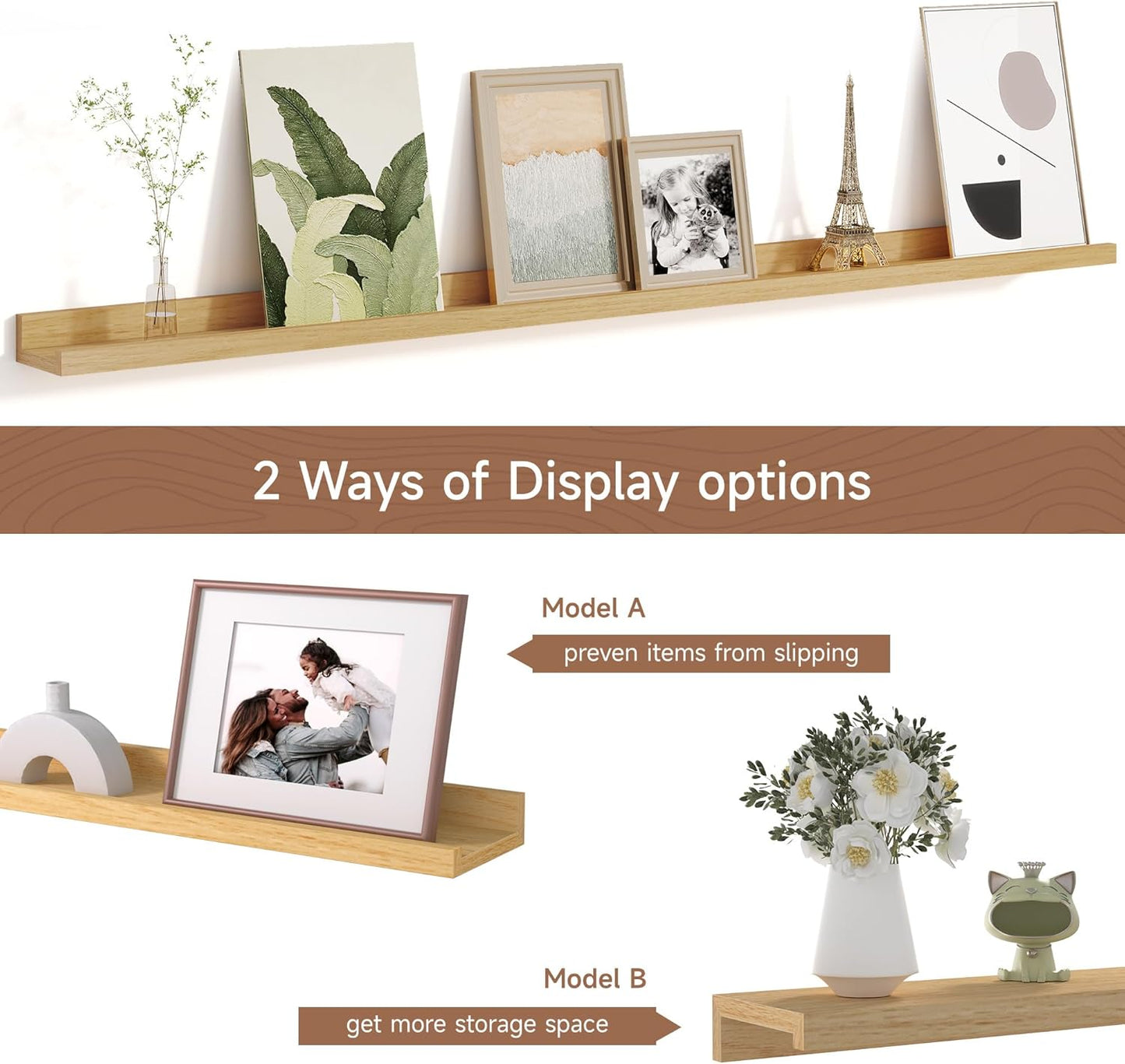 Picture Ledge Shelf for Wall, Floating Shelves Set of 4, 48 Inch Long Nursery Book Shelves for Toys